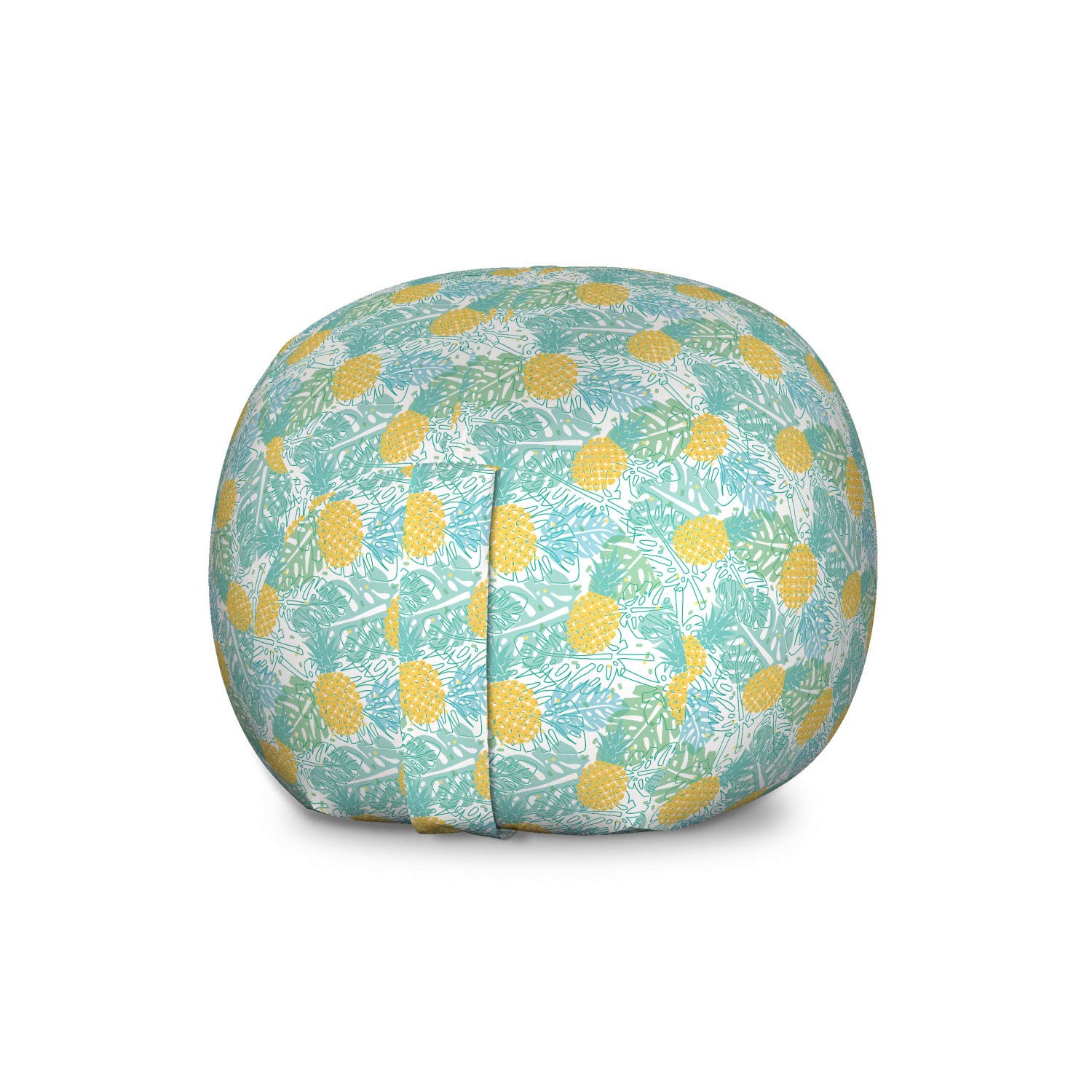 Ambesonne Luau Storage Toy Bag Chair - Large Washable Stuffed Animal Organizer with Tropical Leaf & Pineapple Print - Perfect for Kids' Room, Playroom, and Beach Party Decor (Yellow Seafoam)