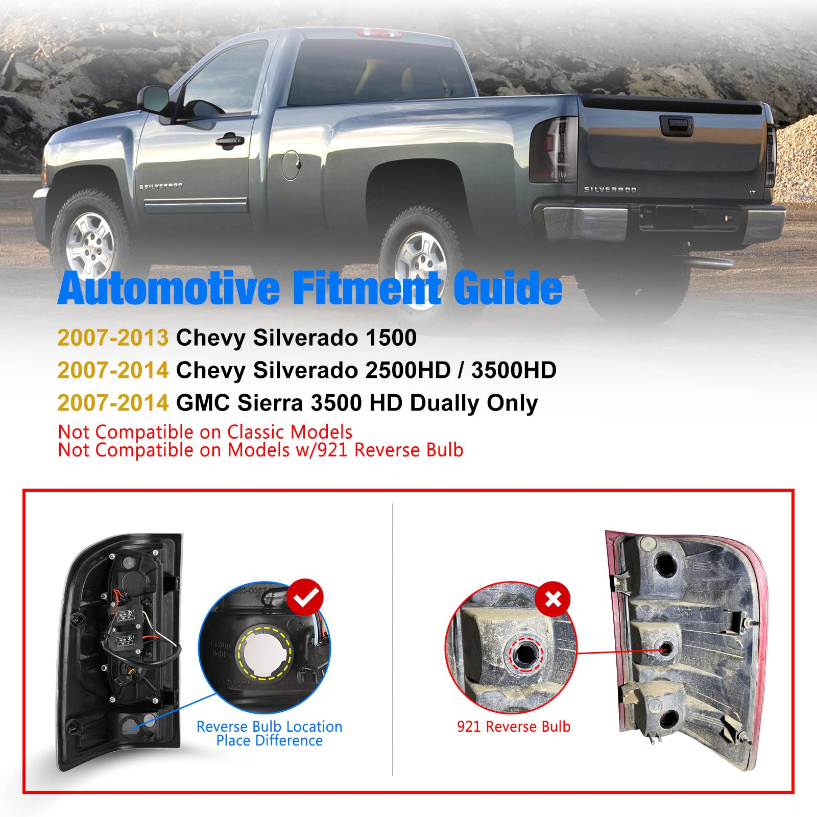 WOLFSTORM LED Sequential Tail Lights for 2007-2013 Chevy Silverado - Smoked Lens Replacement Assembly (1 Pair) - Enhanced Safety & Style for Night Driving & Custom Truck Upgrades