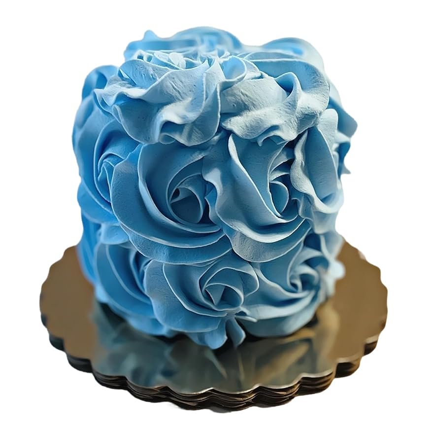 Artificial Mini Blue Rosette Cake - Fake Cake Decor for Display, Home & Kitchen - Faux Dessert Display on Cake Plate | Perfect for Wedding Centerpieces, Party Decor & Bakery Showcase