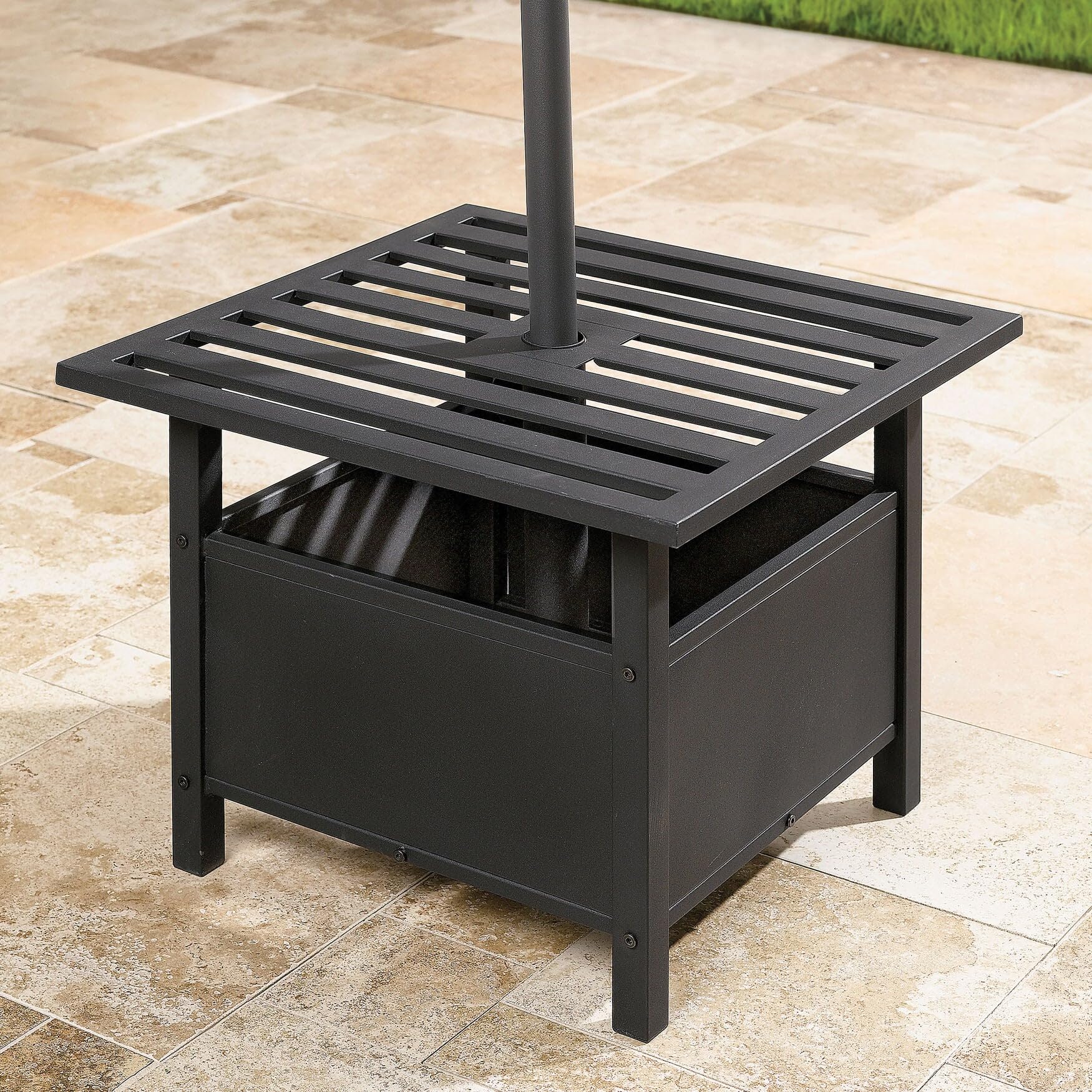 BrylaneHome Standard Side Table with Umbrella Hole - Oil Rubbed Bronze Finish for Patio, Deck, and Outdoor Furniture Decor