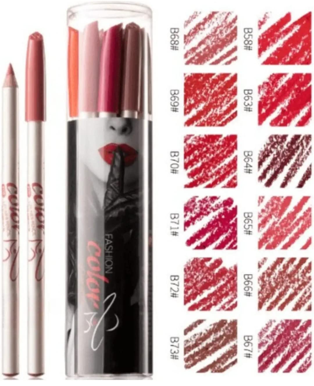 Huda Beauty Professional Matte Lip Liner Set - 12 Multicolor Long-Lasting Lip Pencils for Precise Definition | Perfect for Makeup Artists, Daily Wear & Special Occasions