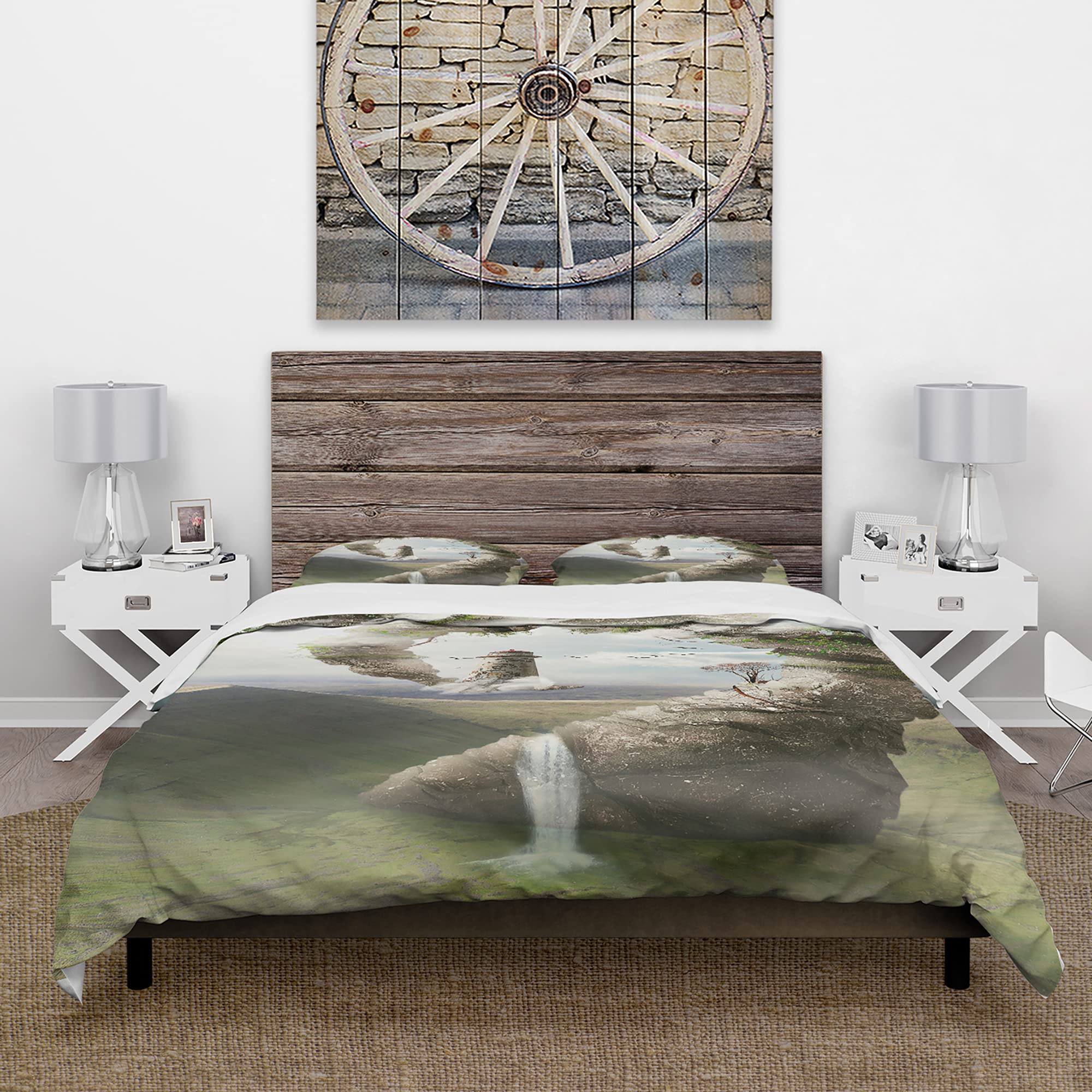 DesignQ Magical Bridge to Lighthouse Country Duvet Cover Set - King Size Green Landscape Bedding, 3-Piece All Season Comforter Set | Perfect for Coastal, Farmhouse & Country Style Bedrooms
