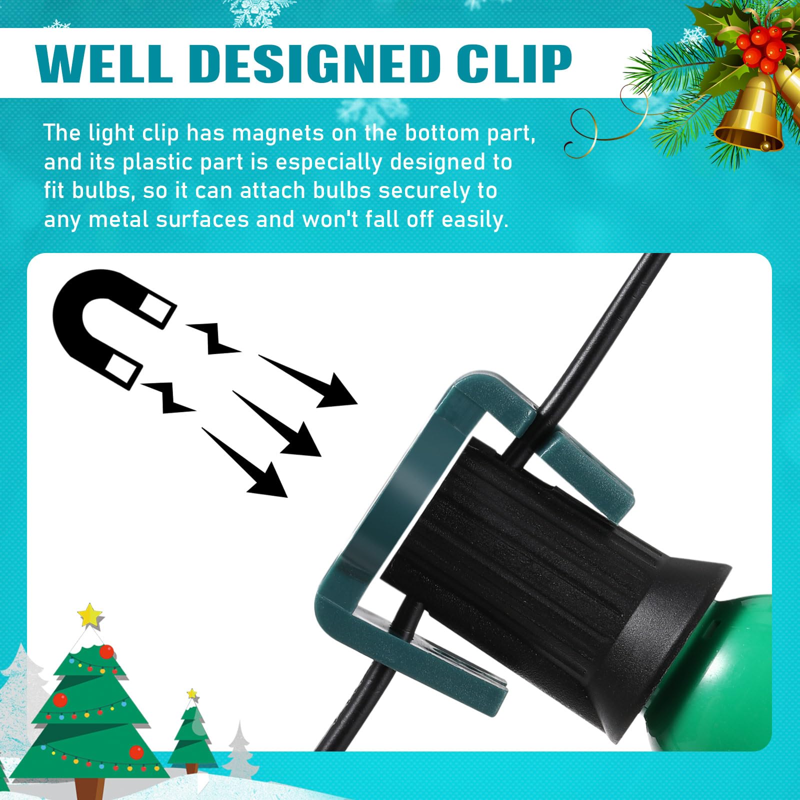 Frienda 100-Piece Magnetic C9 Socket Clips - Green Square Christmas Light Clips for Outdoor Patio Lighting | Perfect for Holiday Decorations, Roof Edge & Gutter Installation