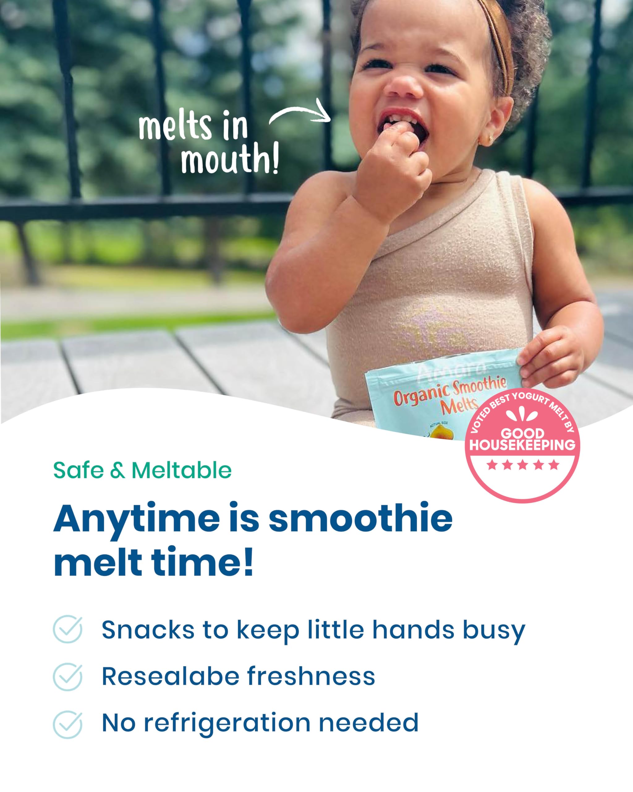 Organic Amara Smoothie Melts - Mixed Red Berries Baby Snacks | Healthy Fruit & Veggie Toddler Snacks | Plant-Based Yogurt Melts for Kids Lunch Box | 6 Resealable Bags | Perfect for On-the-Go Snacking & Daycare Treats