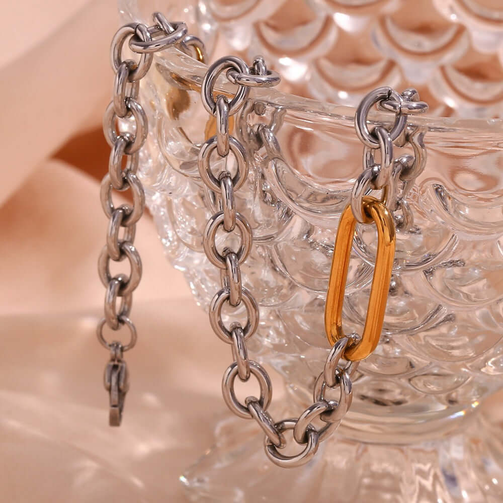 Edgy Two-Tone Paperclip Bold Chain Necklace N0384 | Trendy Layering Jewelry for Women, Perfect for Casual Outfits & Night Out Accessories