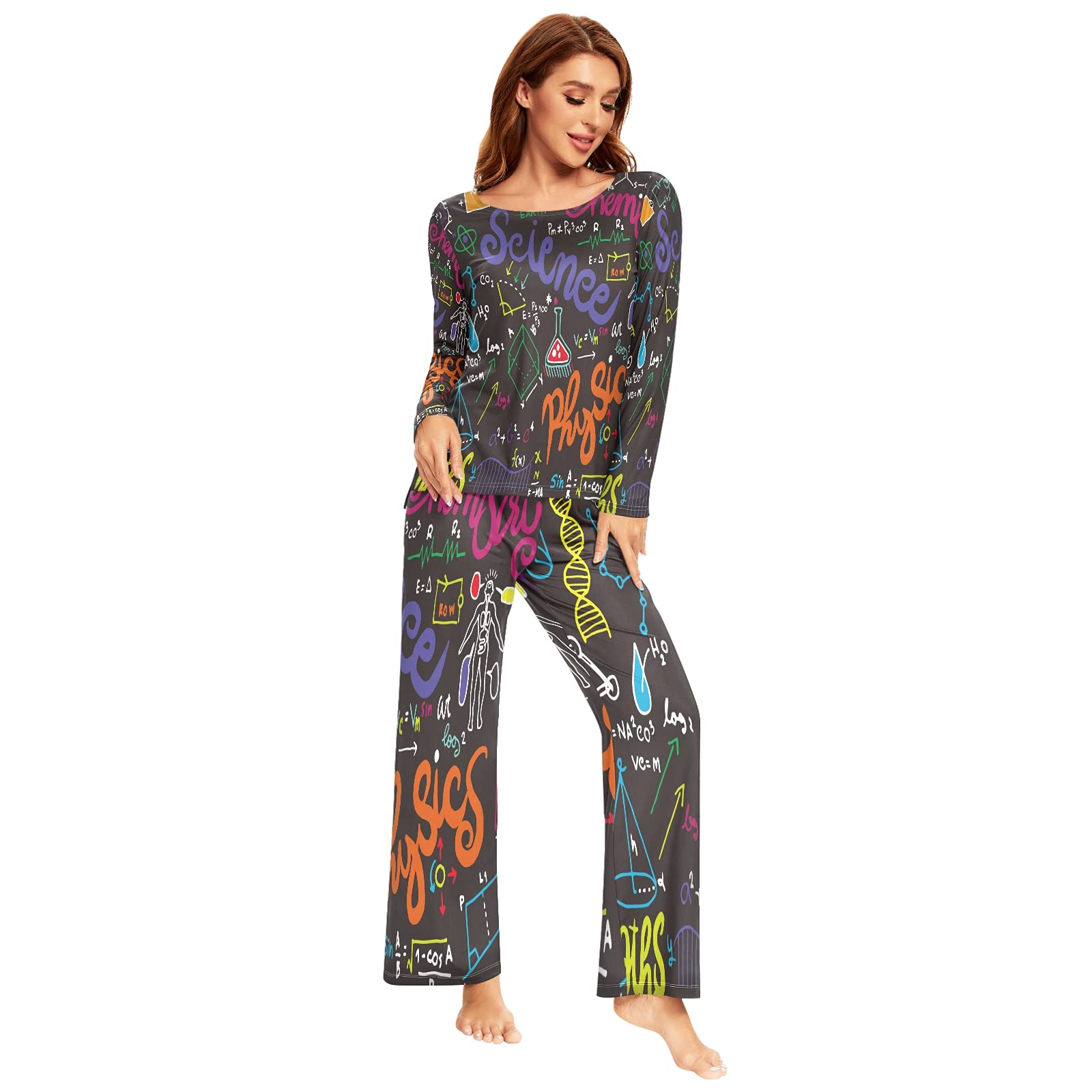 ALAZA Women's 2-Piece Long Sleeve Pajama Set with Physics & Math Formulas - Soft Sleepwear, Cozy Nightwear & Lounge Outfit for Science Lovers | Perfect for Relaxing, Studying or Gift for Nerdy Friends
