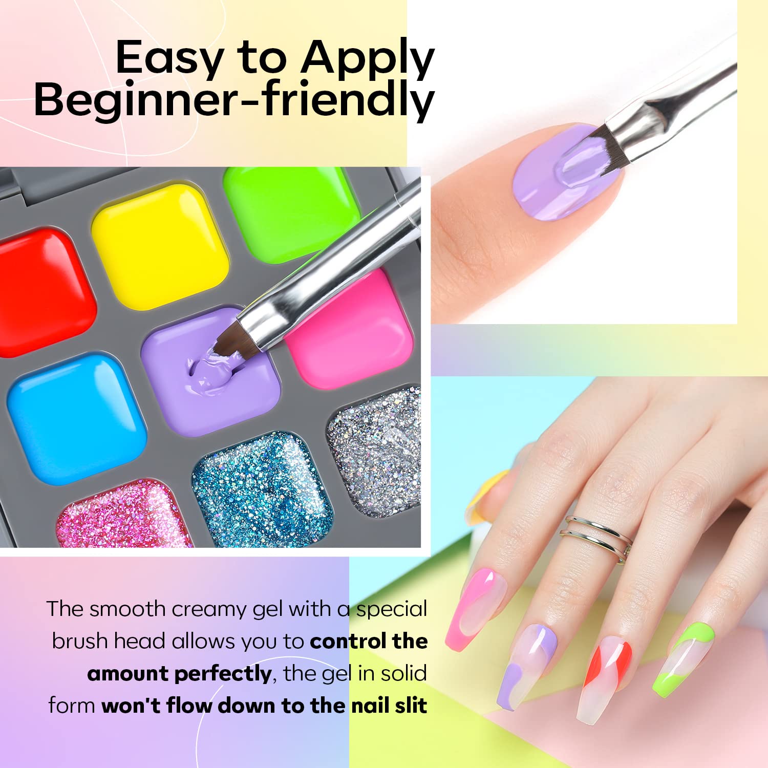 MODELONES 9 Colors Gel Nail Polish Set - Bright Neon, Hot Pink Glitter & Crème Soak Off LED Gel for Manicure | Salon Quality DIY Nail Art Kit with Pro Brush | Perfect for Home Nail Care, Parties & Special Occasions