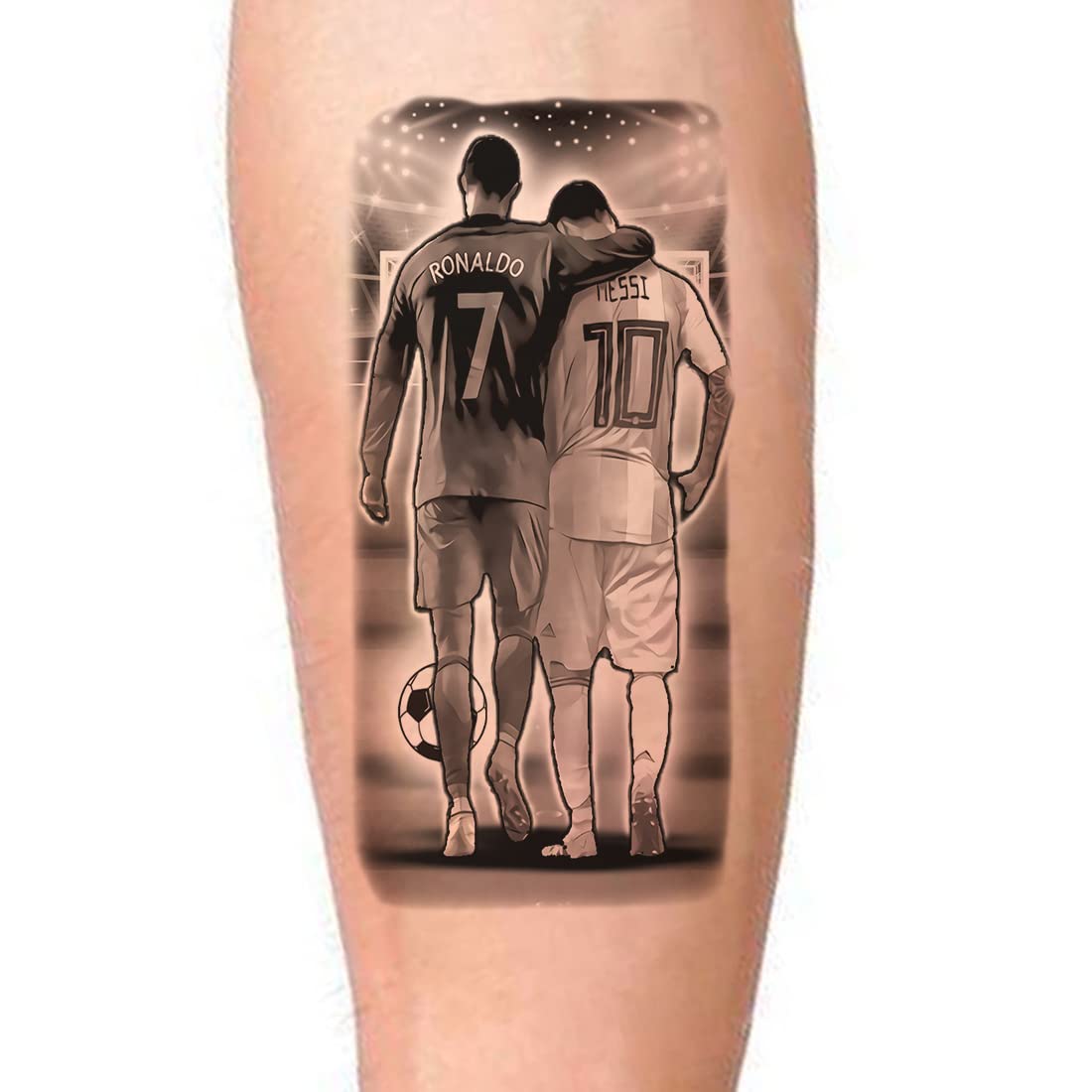 Cristiano Ronaldo & Lionel Messi Waterproof Temporary Tattoos for Men & Women - Long Lasting Fake Body Art for Sports Fans, Parties & Costume Events
