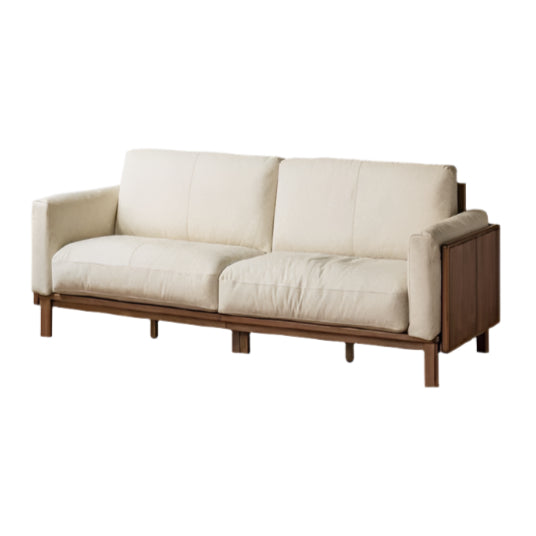 Premium Black Walnut & Ash Solid Wood High Back Leather Sofa - Luxurious Living Room Furniture for Modern Home & Office Decor