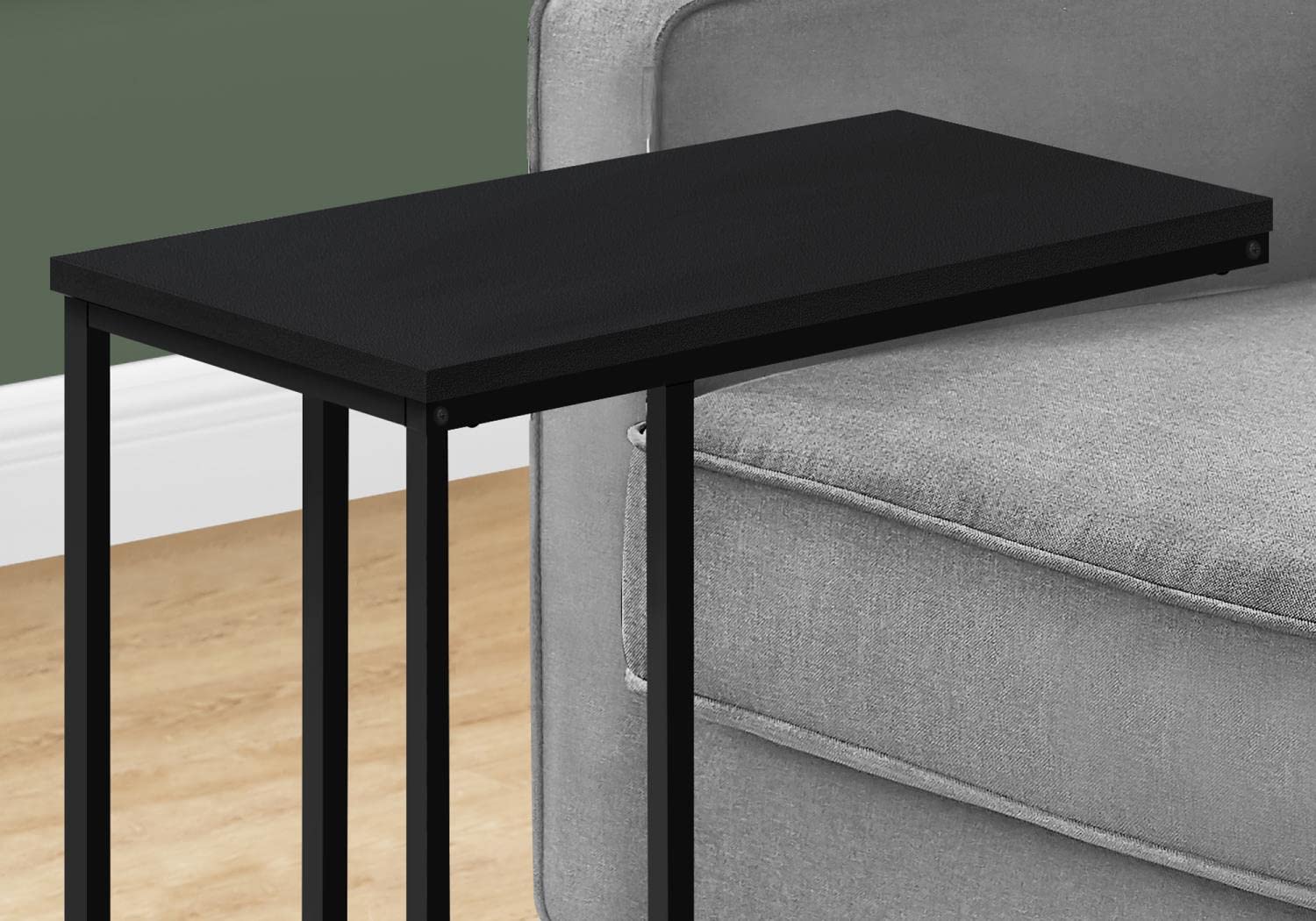 Monarch Specialties I 3761 Black C-Shaped Accent Table - Modern End Table, Side Table, Snack Table for Living Room & Bedroom - Durable Metal & Laminate Contemporary Design - Perfect for Small Spaces, Reading Nooks & Coffee Stations