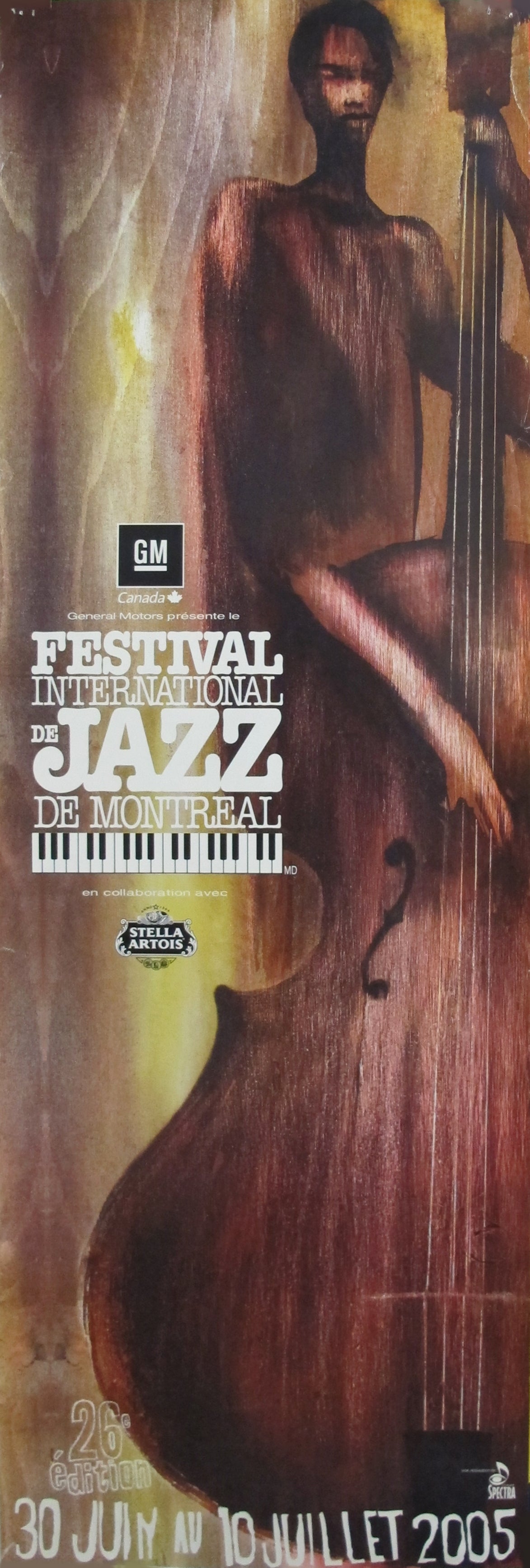 2005 Montreal International Jazz Festival Poster - Yellow Double Bass Design - Perfect for Music Lovers & Jazz Enthusiasts - Great for Home Decor, Office Wall Art & Gift Ideas