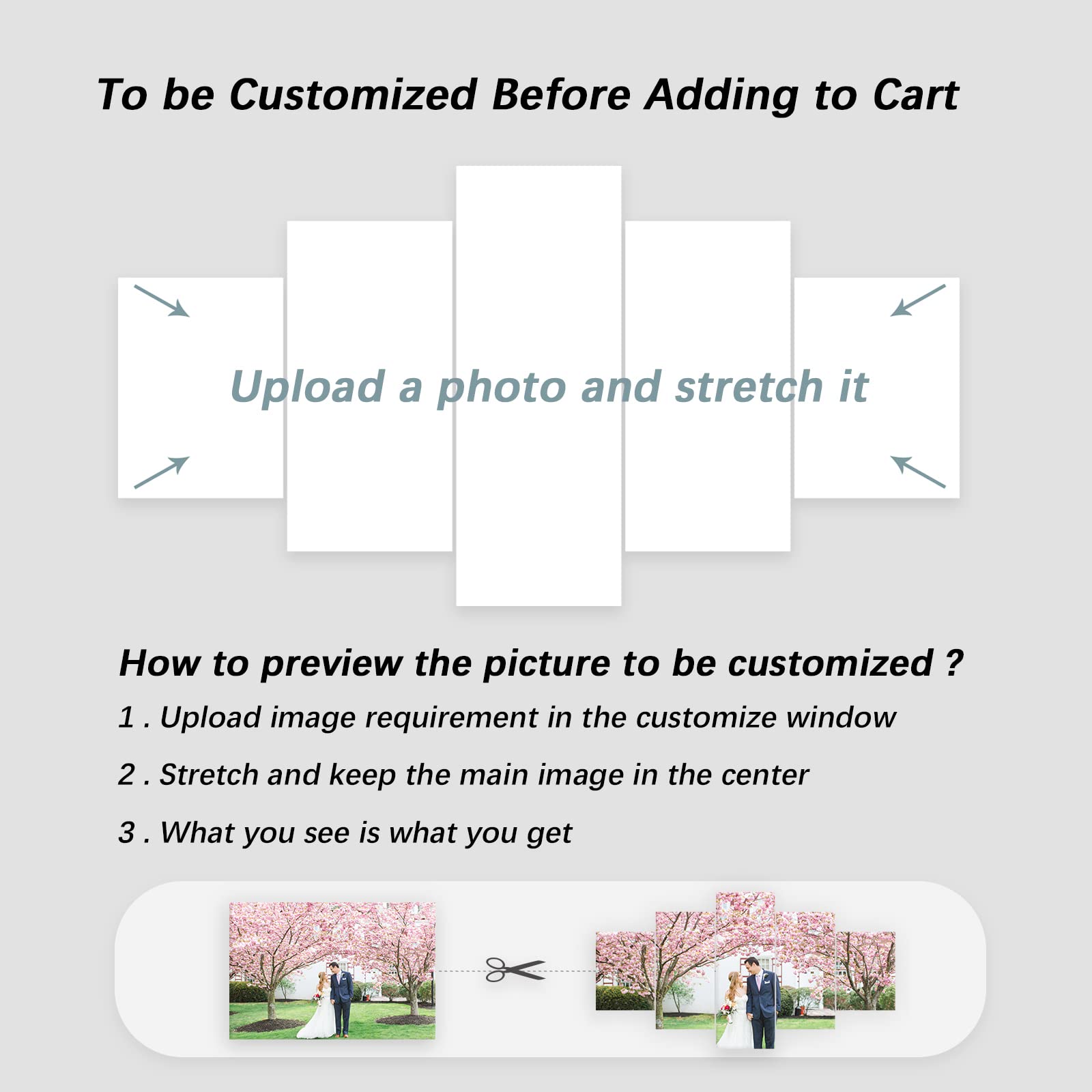 Custom 5 Panel Wall Art - Personalized Canvas Prints with Your Photos | Customized Poster Gifts & Picture Painting | Ready to Hang Wall Decor (12x16in x2, 12x24in x2, 12x32in x1) for Living Room, Bedroom & Office