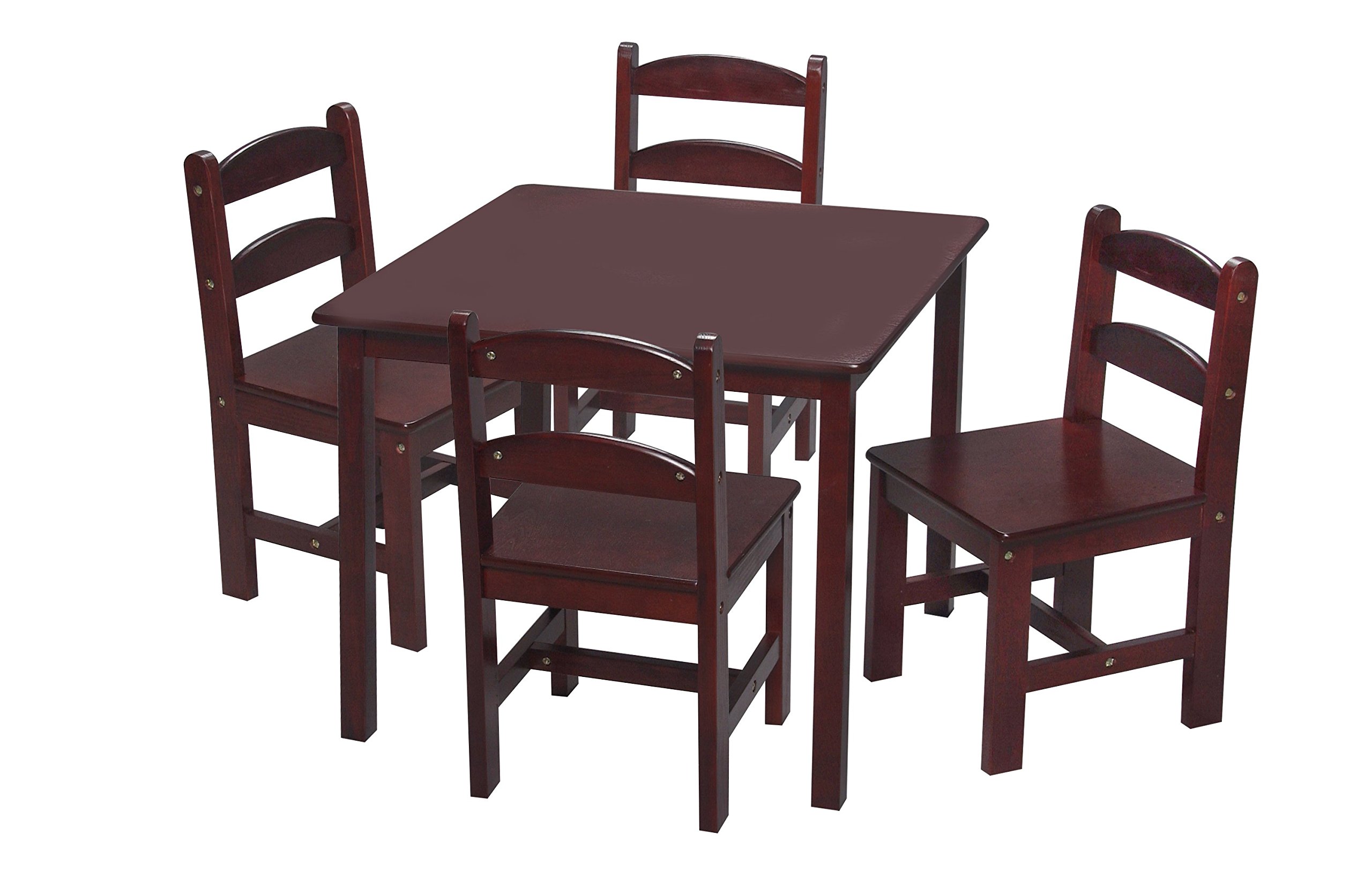 Gift Mark Kids Table and Chairs Set - 4 Wooden Children's Chairs with Square Activity Table - Playroom Furniture for Toddlers (Cherry Finish) - Perfect for Playtime, Learning & Arts & Crafts Activities