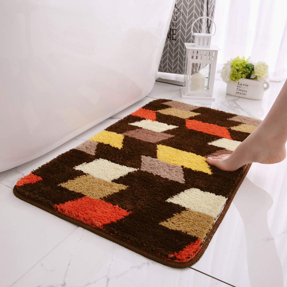VCTOPS Non-Slip Soft Microfiber Shaggy Bath Rug - Super Absorbent Plush Bathroom Mat for Floor (Coffee, 20