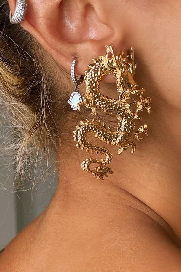 Vintage Dragon Engraved Sterling Silver Earrings for Women - Handmade Boho Jewelry Gift for Party, Wedding & Special Occasions