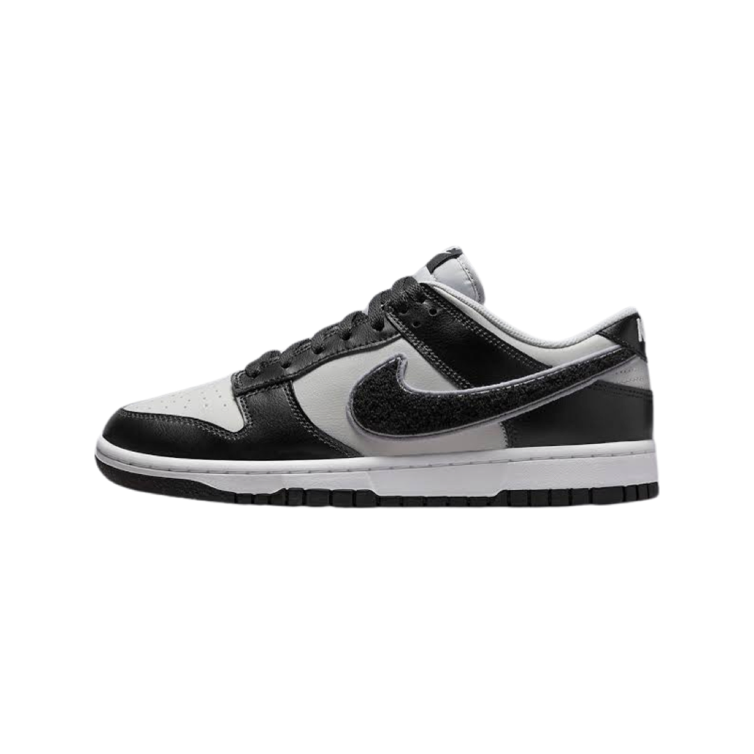 Nike Dunk Low Chenille Swoosh Sneakers - Black Grey White Colorway - Perfect for Streetwear & Casual Outfits