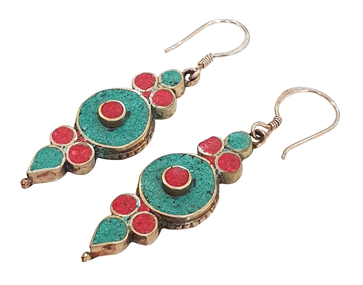 Handmade Boho Gemstone Drop Earrings for Women - Silver Plated Dangle Earrings with Natural Stone Inlay | Perfect Gift for Her, Birthday, Anniversary & Everyday Fashion Jewelry