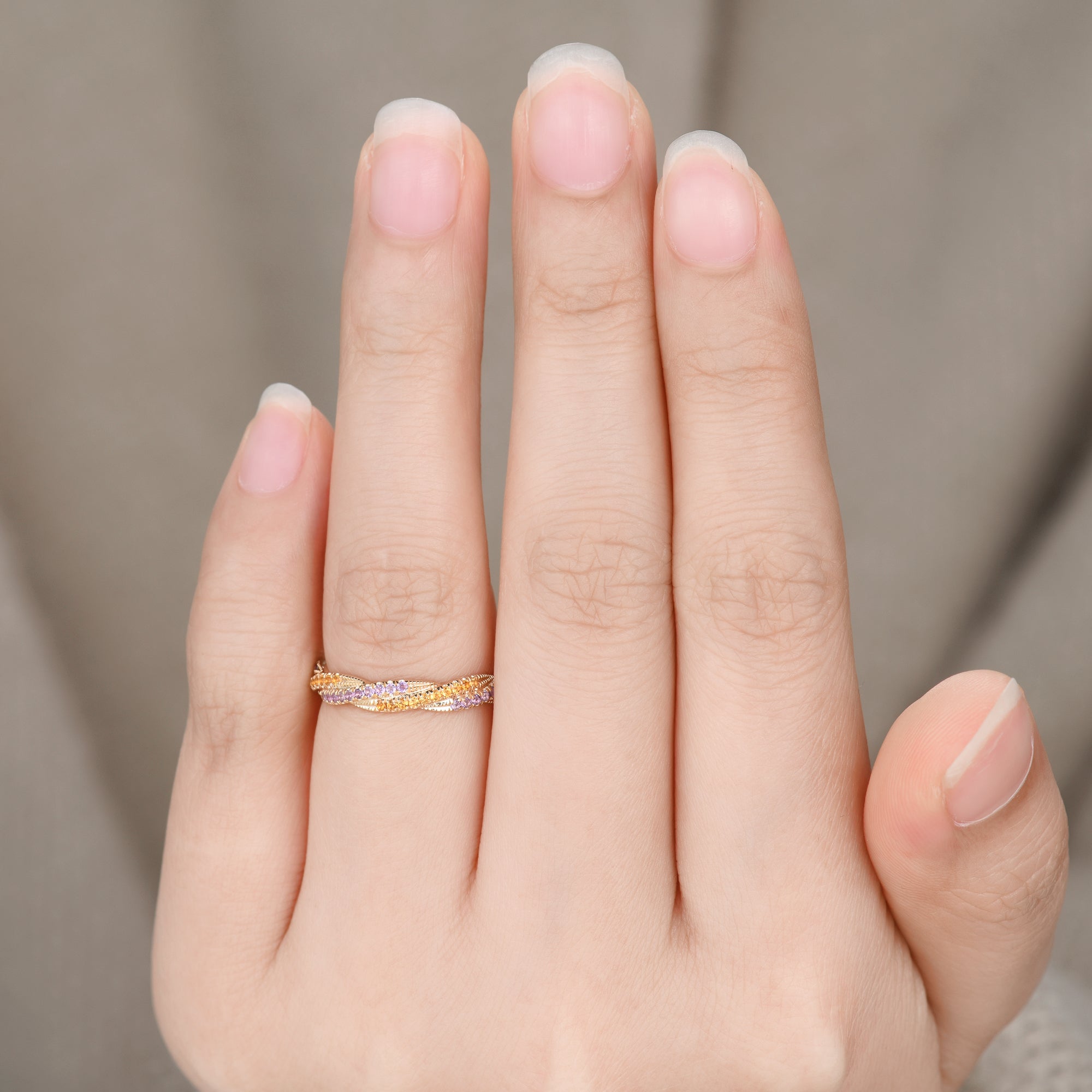 Twisted Amethyst & Citrine Yellow Gold Double Wedding Band Full Eternity Ring for Women - Perfect for Anniversaries, Engagements & Special Occasions