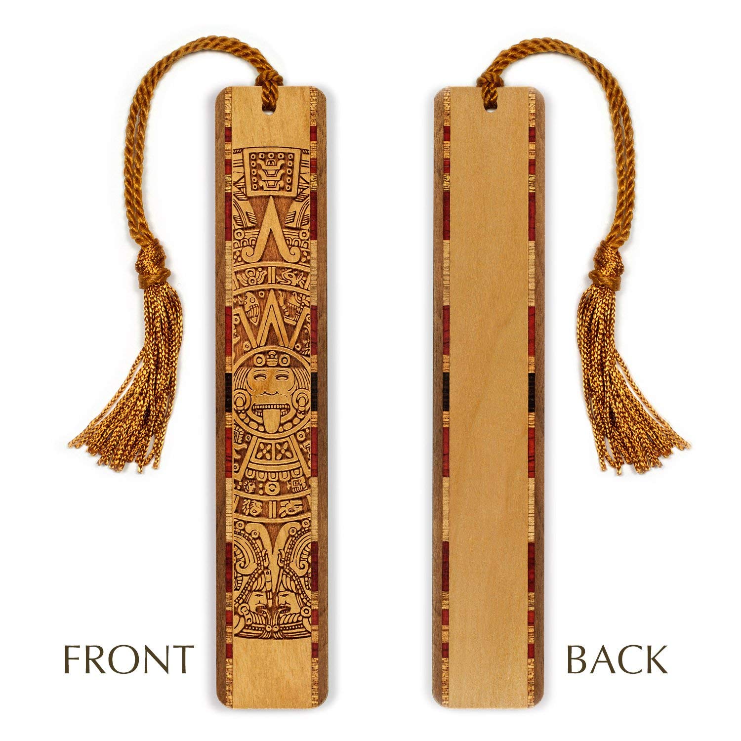 Handmade Aztec Mayan Calendar Wooden Bookmark - Personalized Custom Engraved Gift - USA Made - Perfect for Book Lovers & History Enthusiasts