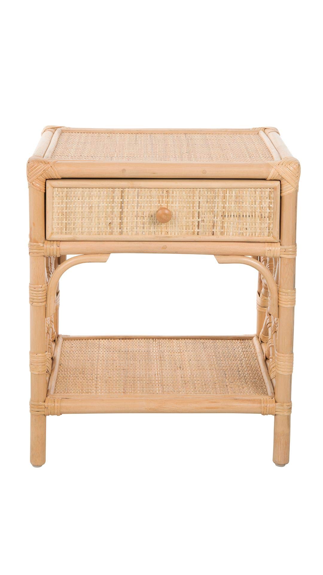 Kouboo Rattan Nightstand with Drawer - Chippendale Design Bedside Table for Bedroom & Living Room | Boho Mid-Century Modern Accent Table with Storage, Light Brown - Perfect for Small Spaces, Guest Rooms & Cozy Home Decor