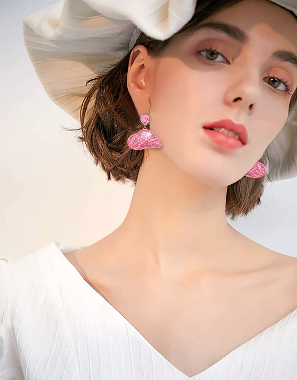 Sparkly Beaded Cowgirl Hat Earrings - Western Dangle Drop Earrings for Women, Cowboy Wedding, Bridal Shower, Bachelorette Party | Trendy Fashion Jewelry Gift for Her | Perfect for Country Concerts, Rodeos & Western Theme Parties