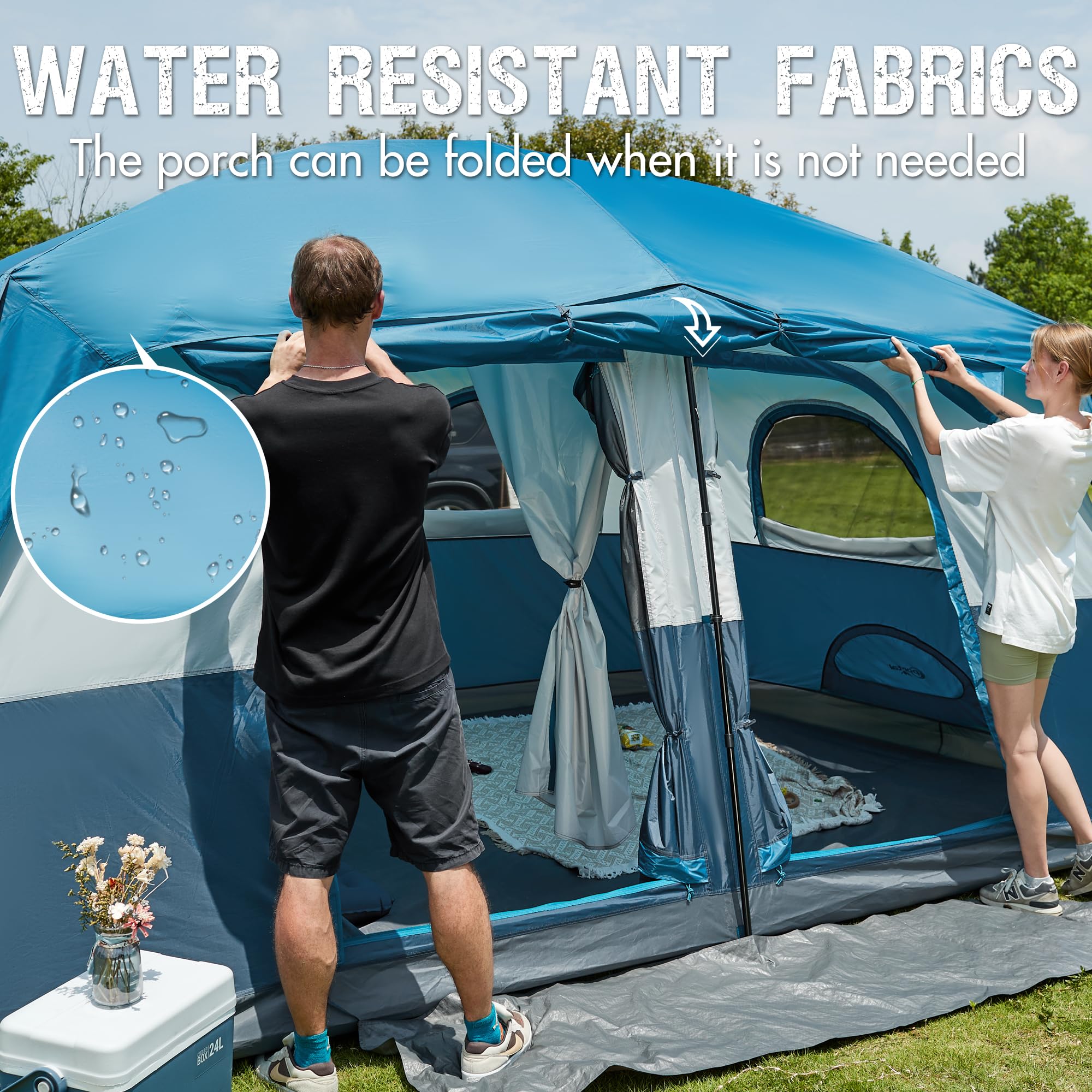 6/8/10 Person Family Camping Tent with Porch - Spacious Waterproof Large Tent with High Ceiling & Ventilation for Outdoor Adventures, Backyard Camping & Family Gatherings