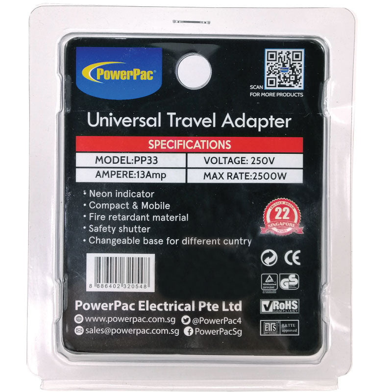 Universal Travel Power Adapter with 3-Pin Plug - Multi Socket Converter with Neon LED Indicator for International Charging (US/EU/UK/AU) - Perfect for Business Trips, Vacations & Hotel Use