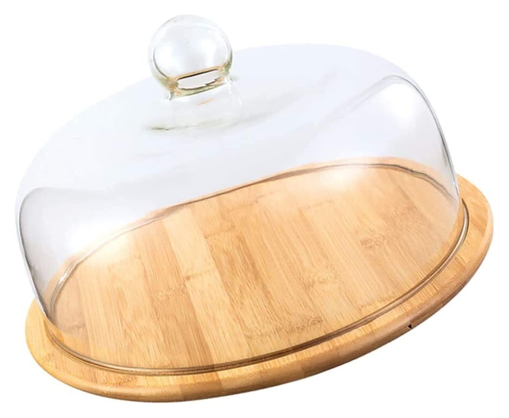 Clear Glass Round Cake Dome Cover with Bamboo Tray - Food Plate Lid & Display Tent for Home Baking, Desserts, and Party Table Decorations - Perfect for Weddings, Birthdays, and Tea Parties