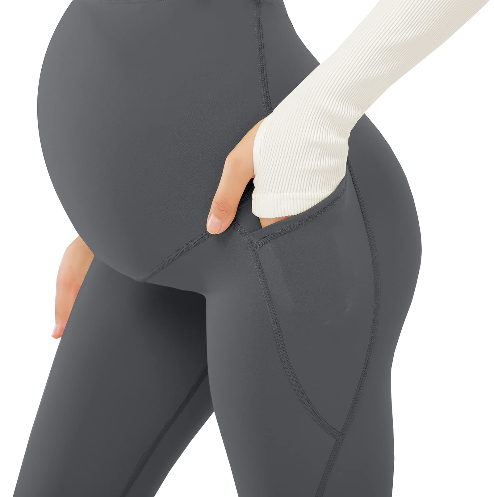 JOYSPELS Maternity Leggings Over The Belly with Pockets - Soft Stretchy Pregnancy Workout Leggings for Yoga, Running & Everyday Comfort