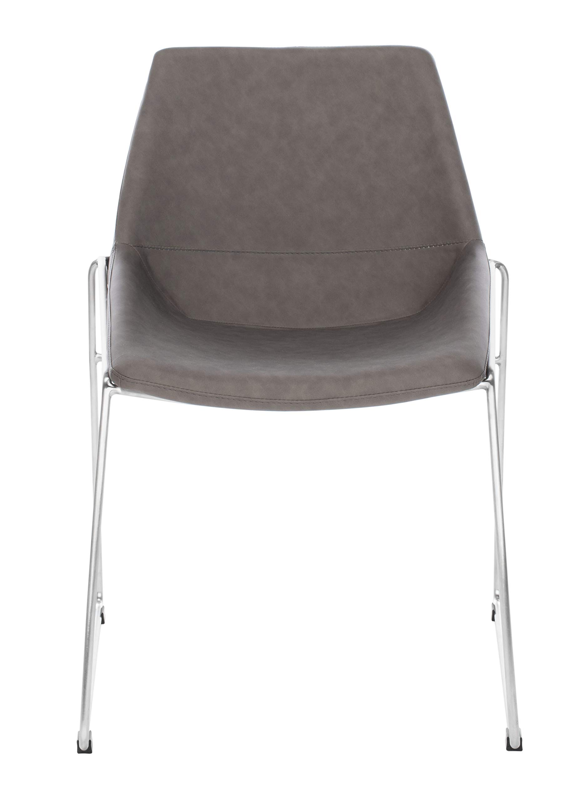 Safavieh Home Alexis Mid-Century Modern Dining Chairs - Set of 2, Ash Faux Leather & Silver Metal Frame - Perfect for Kitchen, Dining Room & Office Use