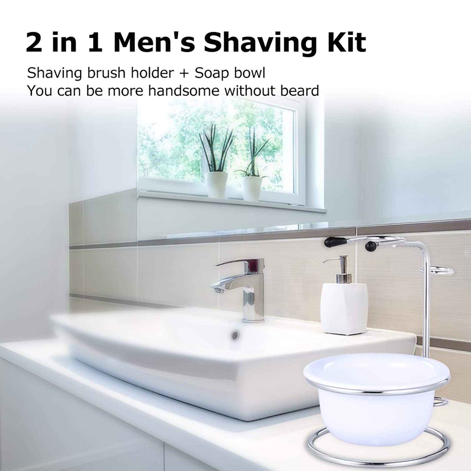 2 in 1 Men's Grooming Kit - Beard Brush Holder & Soap Bowl Stand for Shaving - Durable Male Tool Set by Layfoo - Perfect for Home & Travel Beard Care Routine