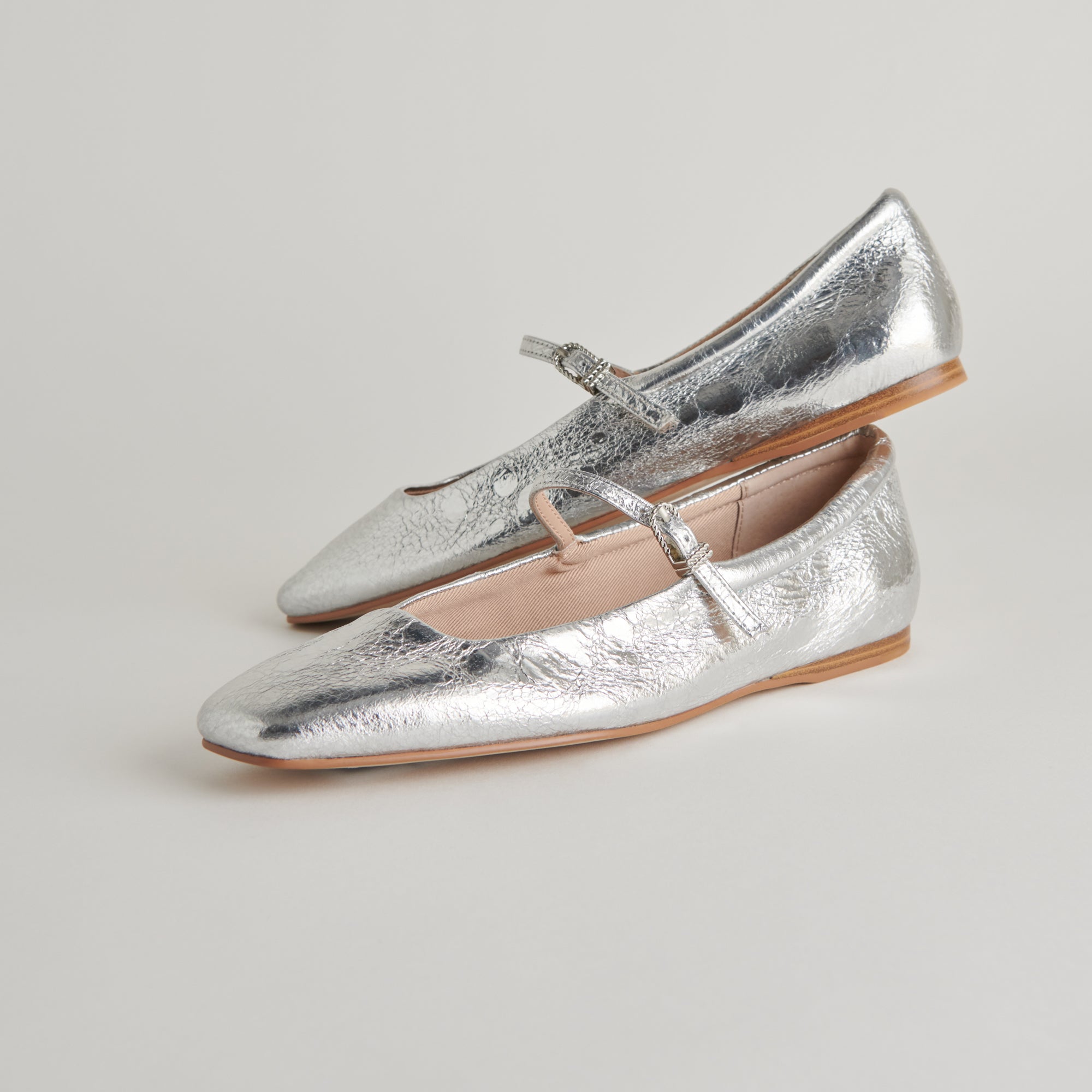 REYES Ballet Flats - Silver Distressed Leather Women's Shoes | Comfortable & Stylish for Casual Wear, Office, and Daily Outfits