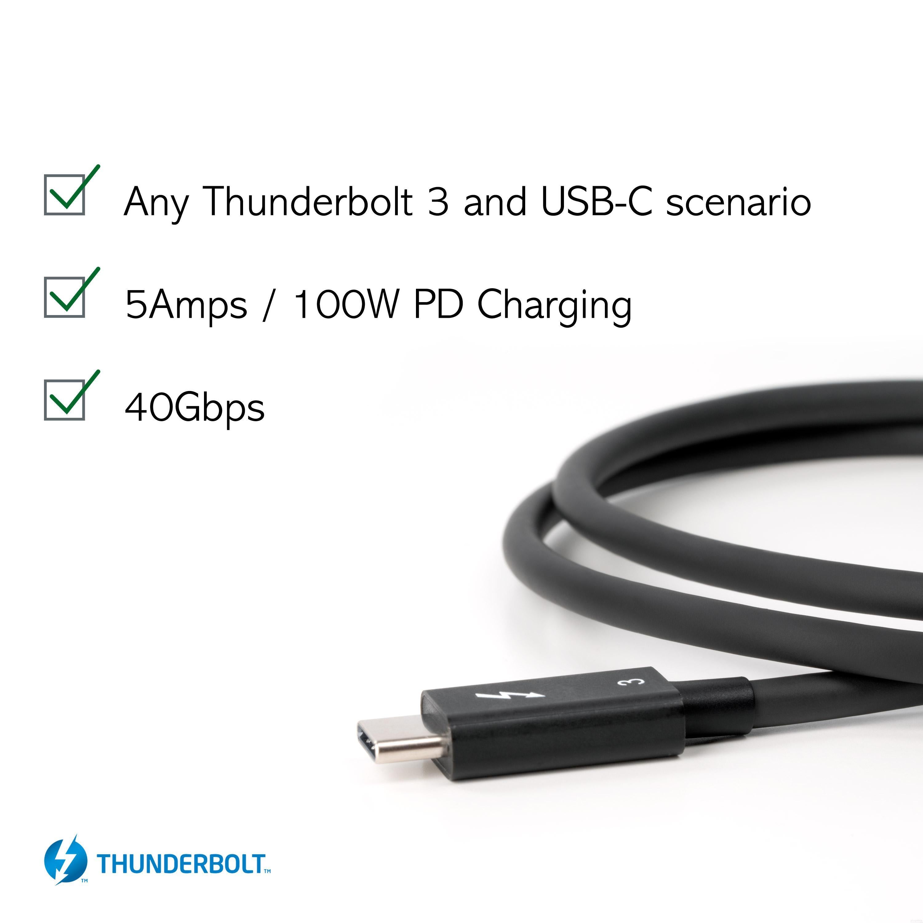 Plugable Thunderbolt 3 Cable - 40Gbps High-Speed Data Transfer & Charging - 2.6ft/0.8m Length - Compatible with MacBook Pro, Dell XPS & More - Perfect for Video Editing, Gaming & Fast File Transfers