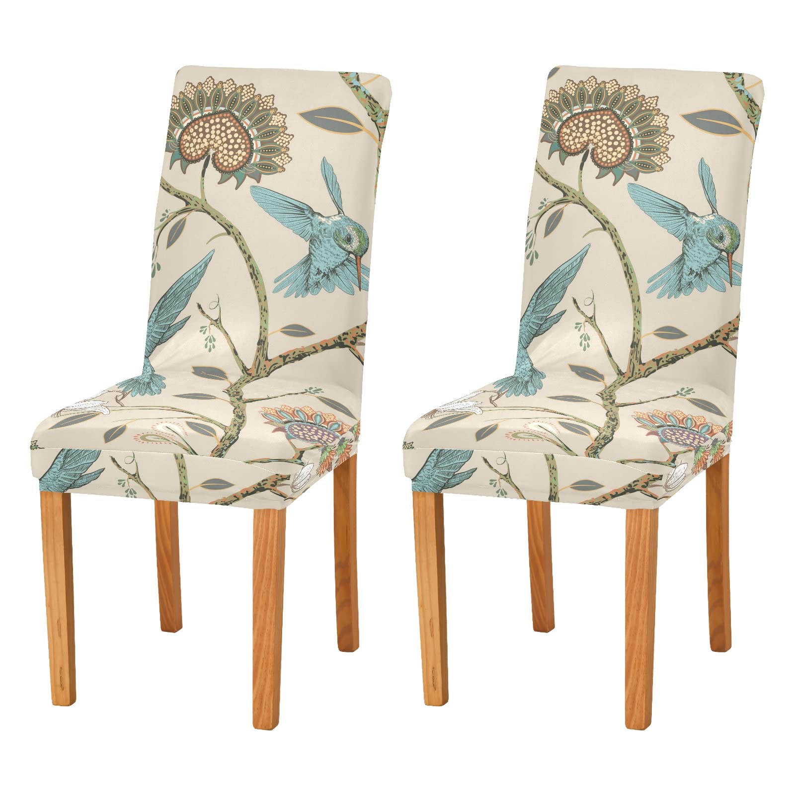Stretch Spandex Chair Covers Set of 4 - Hummingbird & Floral Design Slipcovers for Dining Room Chairs | Perfect for Home Decor, Parties & Protecting Furniture