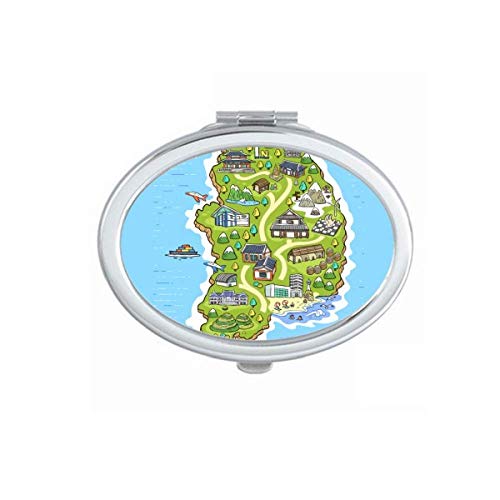 DIYthinker Portable Foldable Double-Sided Makeup Mirror with Korea Landmark Map Design - Perfect for Travel, Home Vanity & Gift Giving