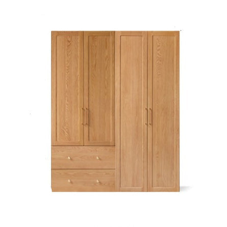 Oak Solid Wood Modular Wardrobe with Rattan Doors - Customizable Closet Storage for Bedroom & Living Room Organization