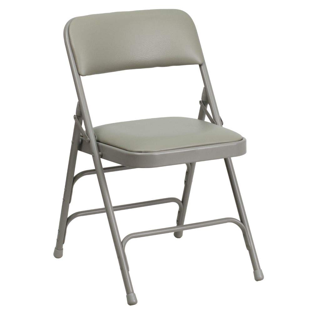 Flash Furniture 4-Pack HERCULES Series Heavy Duty Folding Chairs - Curved Triple Braced Metal Frame & Double Hinged Gray Vinyl Seat - Perfect for Events, Parties, Banquets and Home Use