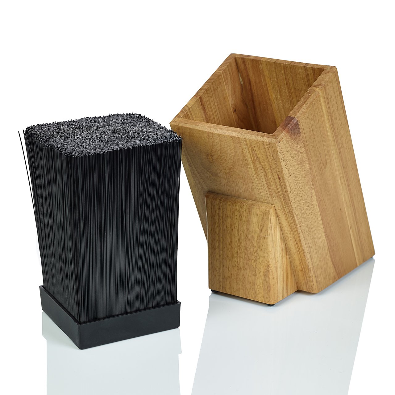 Premium Light Oak Woodgrain Dice Knife Block Set - 6 Slot Knife Holder for Kitchen Countertop - Perfect for Chefs & Home Cooks Organizing Knives Safely