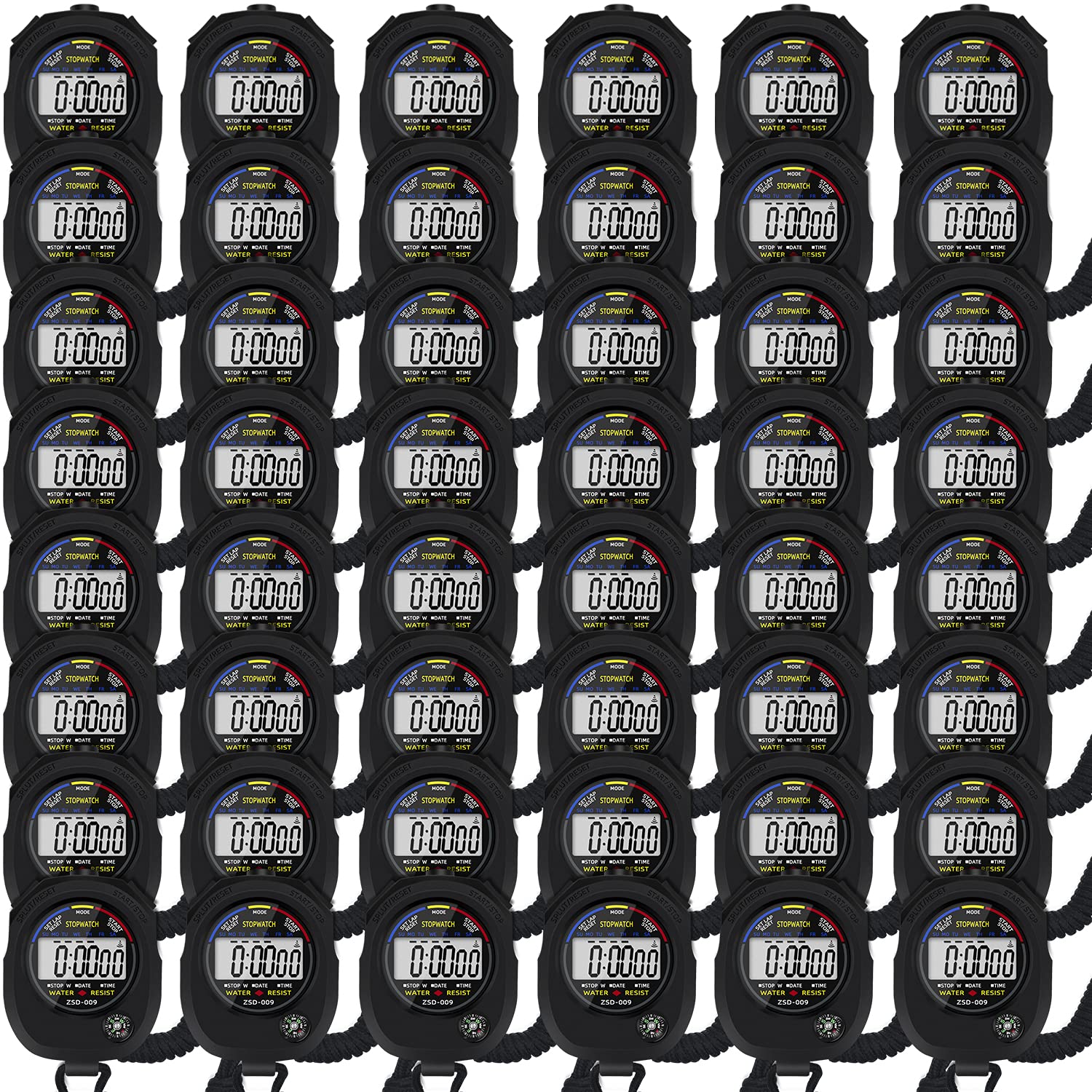 48-Pack Multi-Function Digital Stopwatch Timer with Large LCD Display - Date, Time & Alarm Features for Sports Coaches, Fitness Trainers, Referees | Perfect for Track Meets, Workout Timing & Game Officiating