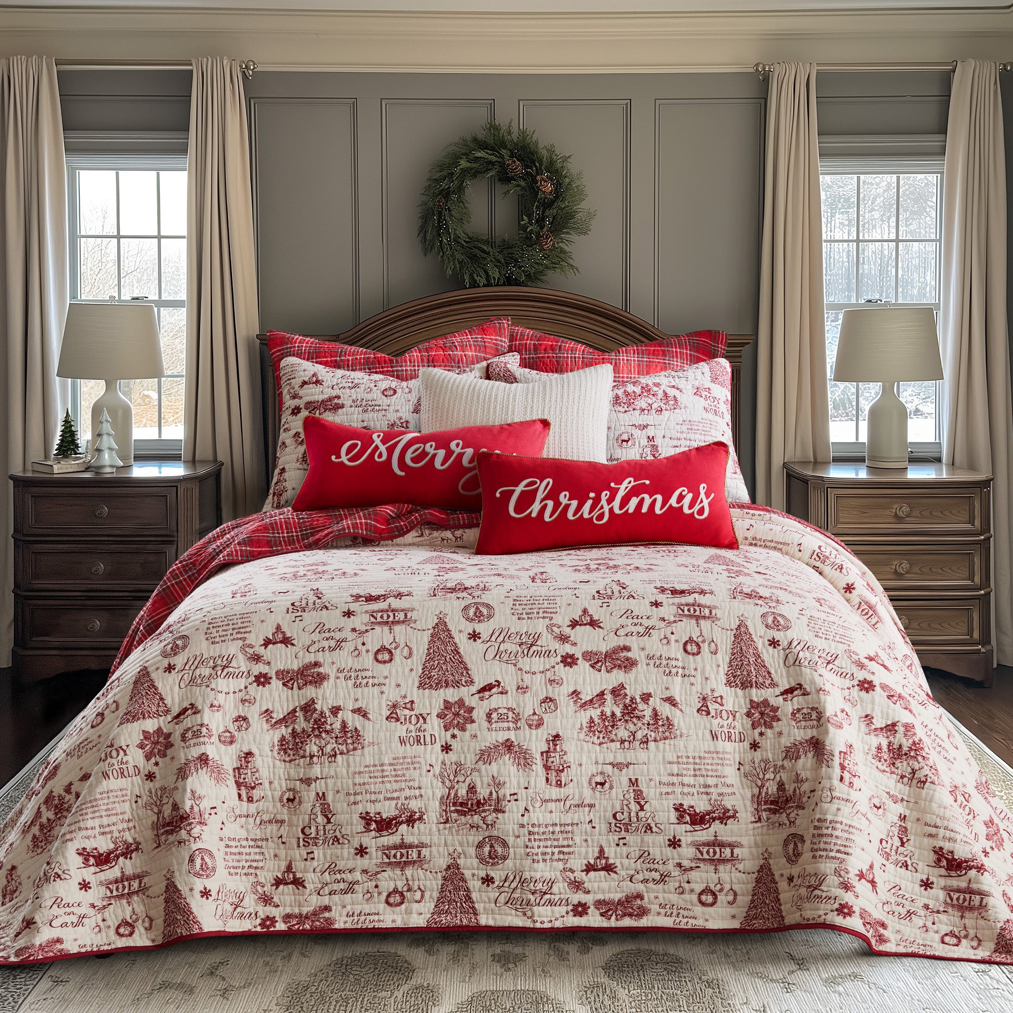 Yuletide Bedspread Set - Cozy Holiday Quilt Cover with Matching Pillowcases - Perfect for Christmas Bedroom Decor & Winter Home Styling