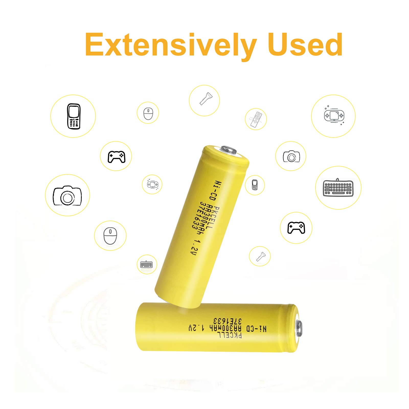 PKCELL Rechargeable AA Batteries 10-Pack - 1.2V 300mWh NiCD Double A Batteries for Toys, Cameras, Flashlights, Remote Controls & More - Long-Lasting Power for Home & Office Use
