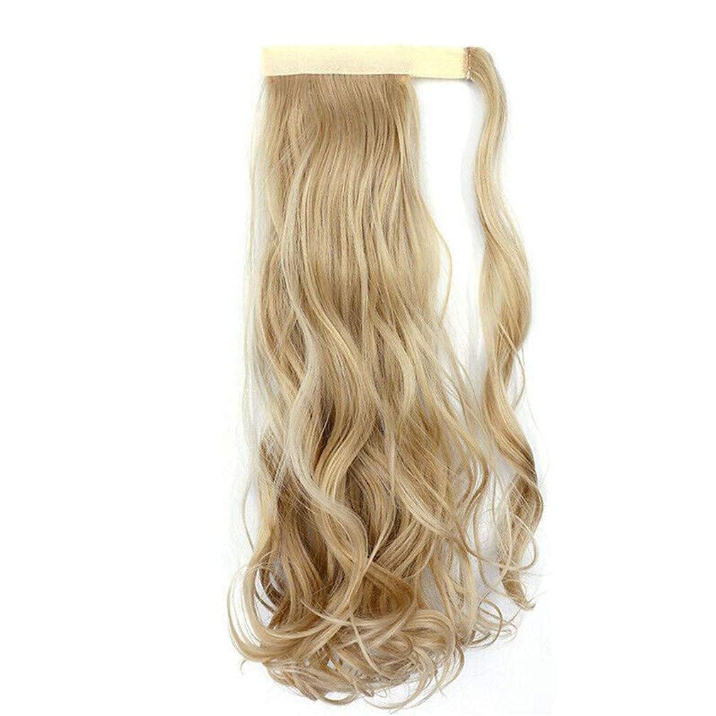 100% Real Human Hair Ponytail Extensions for Women - 22 Inch Clip-In Wrap Around Long Wavy Ponytail (100g, 24# Light Blonde) - Perfect for Parties, Weddings & Everyday Styling