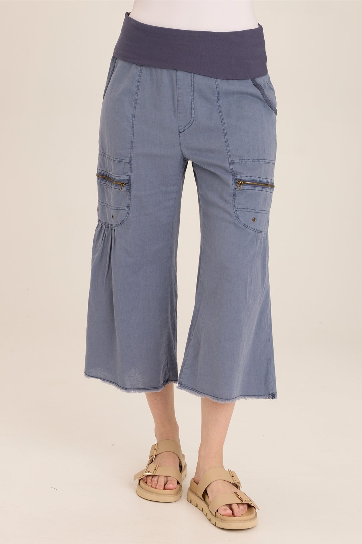 Pasqual Cotton Linen Flowy Cargo Crop Pants - Women's High Waisted Summer Casual Trousers for Travel, Beach & Street Style