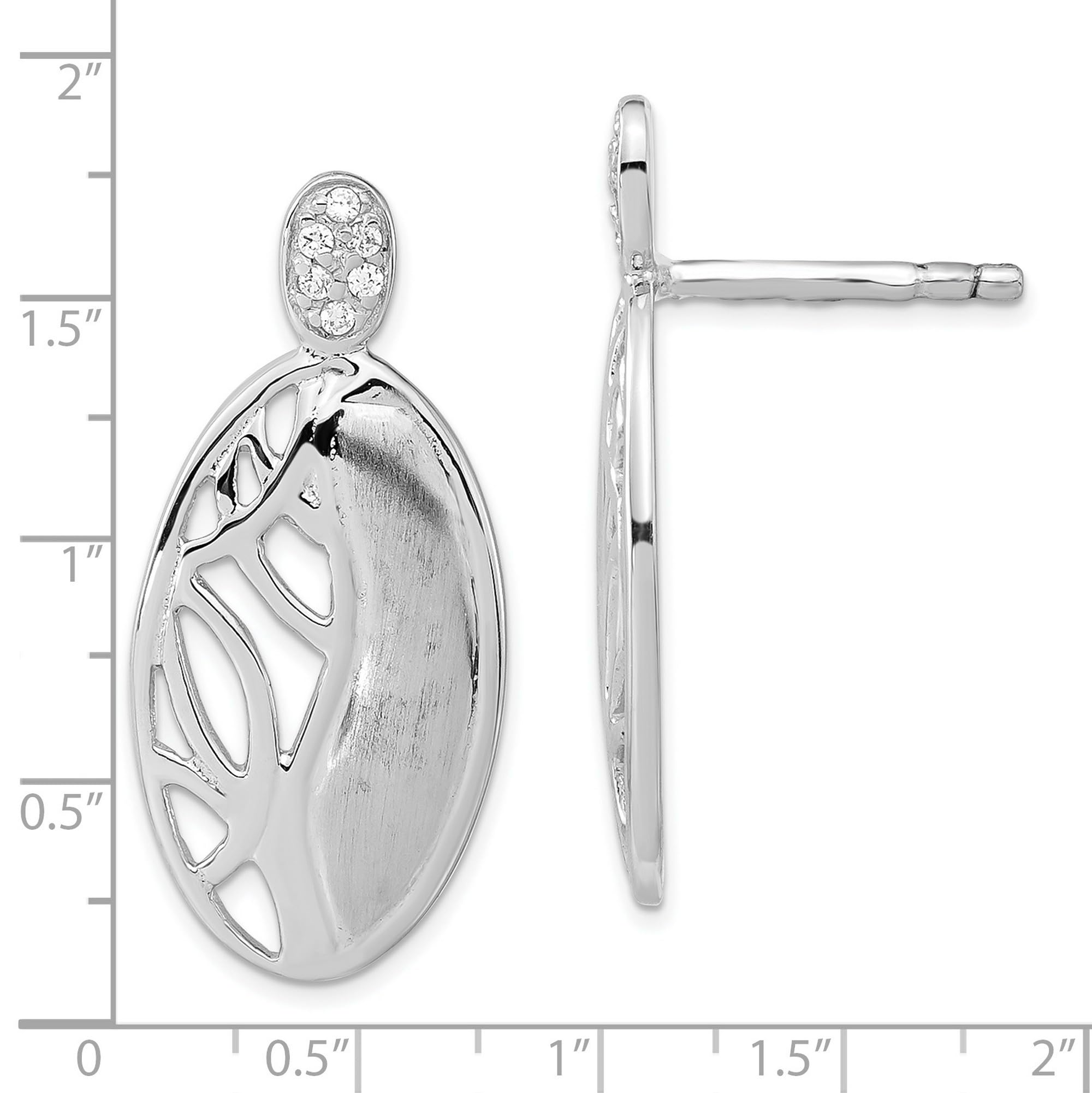 Sterling Silver CZ Oval Post Earrings for Women - 21.2x9.7mm Polished & Satin Finish - Elegant Everyday Jewelry for Work, Party & Gift Giving