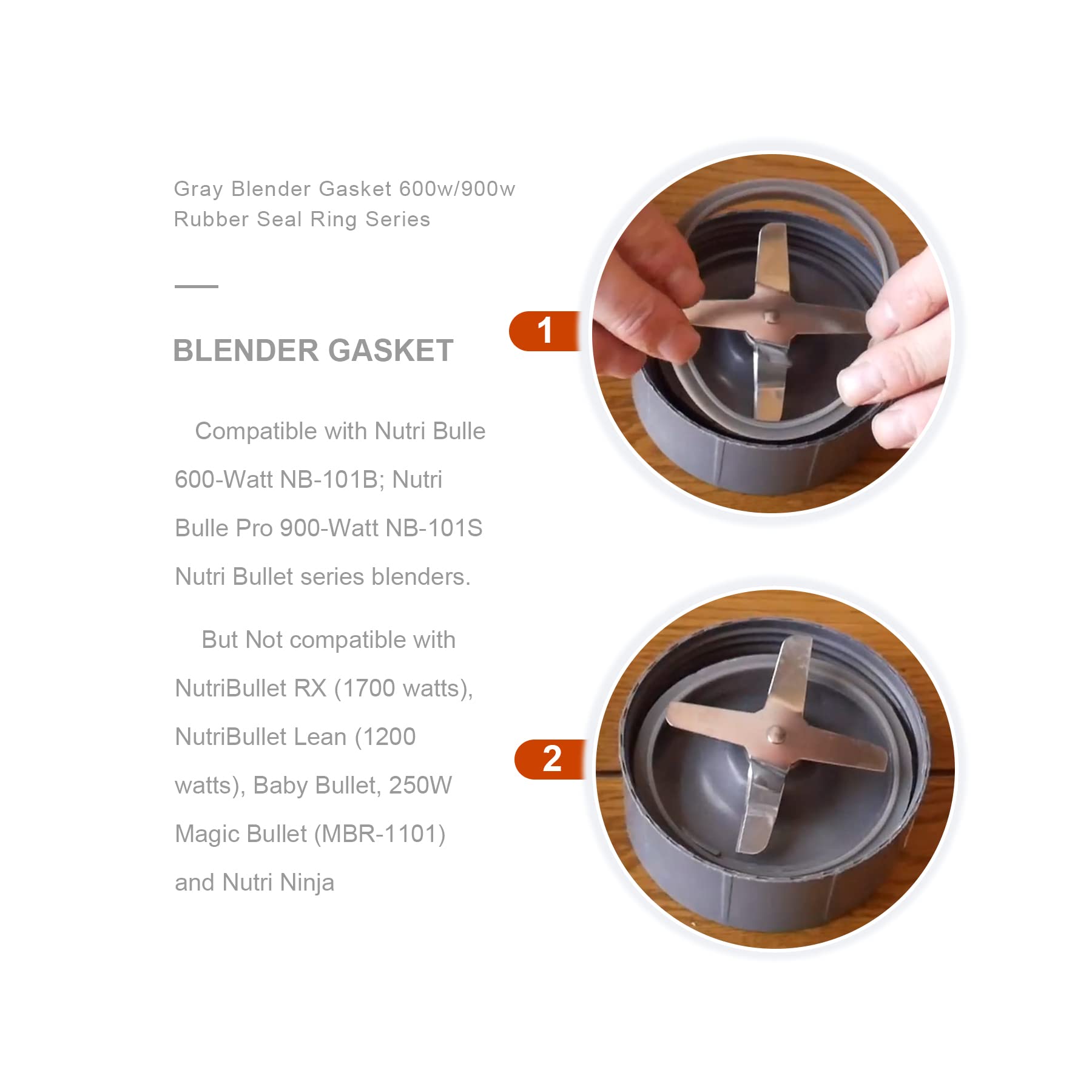 Nutribullet Blender Gasket Replacement - 4-Pack Gray Rubber Seal Ring Compatible with 600W & 900W Models - Perfect for Smoothies, Protein Shakes & Food Prep