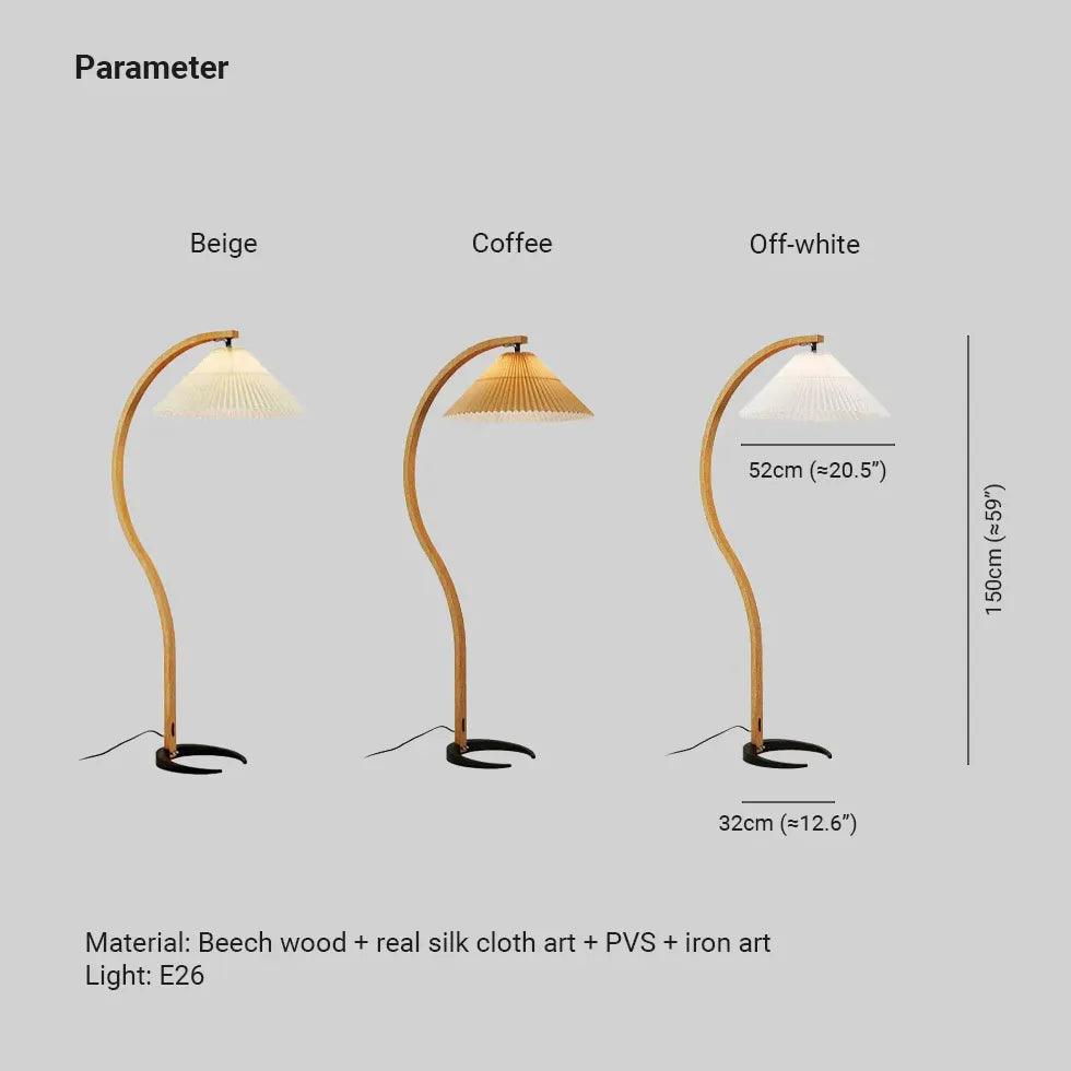Modern Wooden Curved Fabric Floor Lamp for Bedroom - Adjustable Standing Light with Linen Shade - Perfect for Reading Nook, Living Room Corner & Cozy Nightstand Lighting