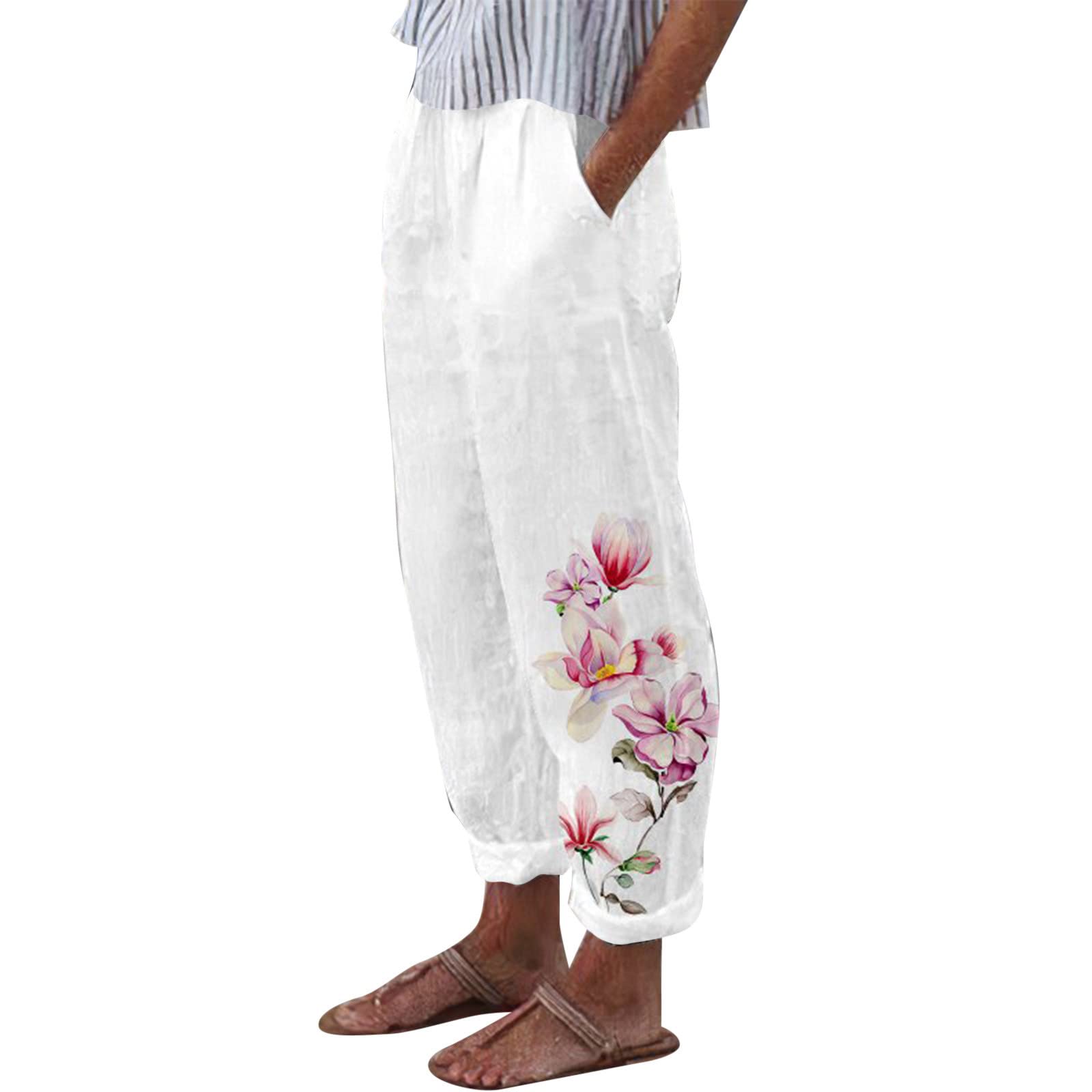 NANNIYA Women's Linen Palazzo Pants - Casual Cropped Capris with Pockets, Loose Fit Beach Pants for Summer, Perfect for Travel, Yoga, and Outdoor Activities