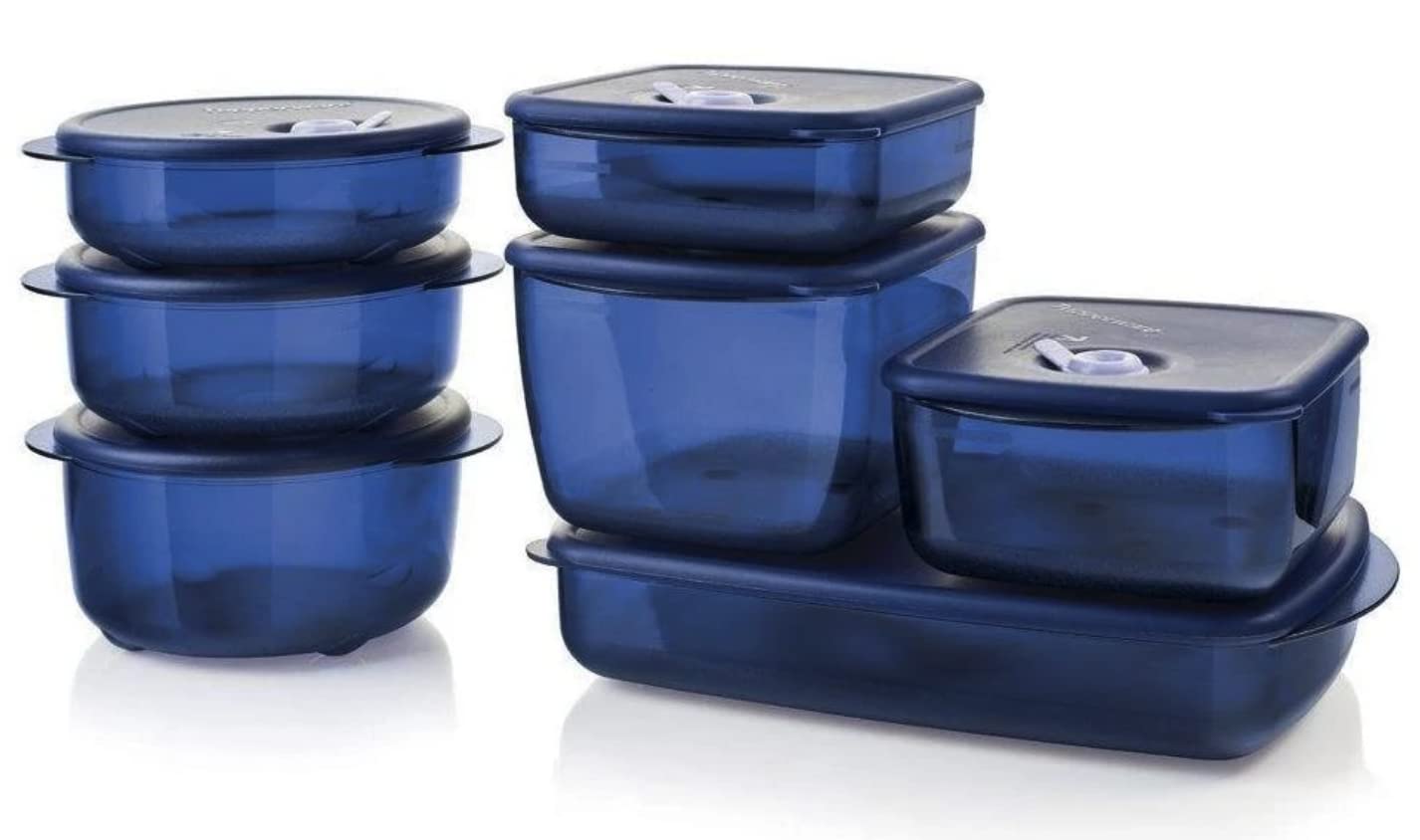 Tupperware Vent and Serve Microwaveable 7-Piece Food Storage Container Set in Indigo Mist - Perfect for Meal Prep, Leftovers & Freezer Storage