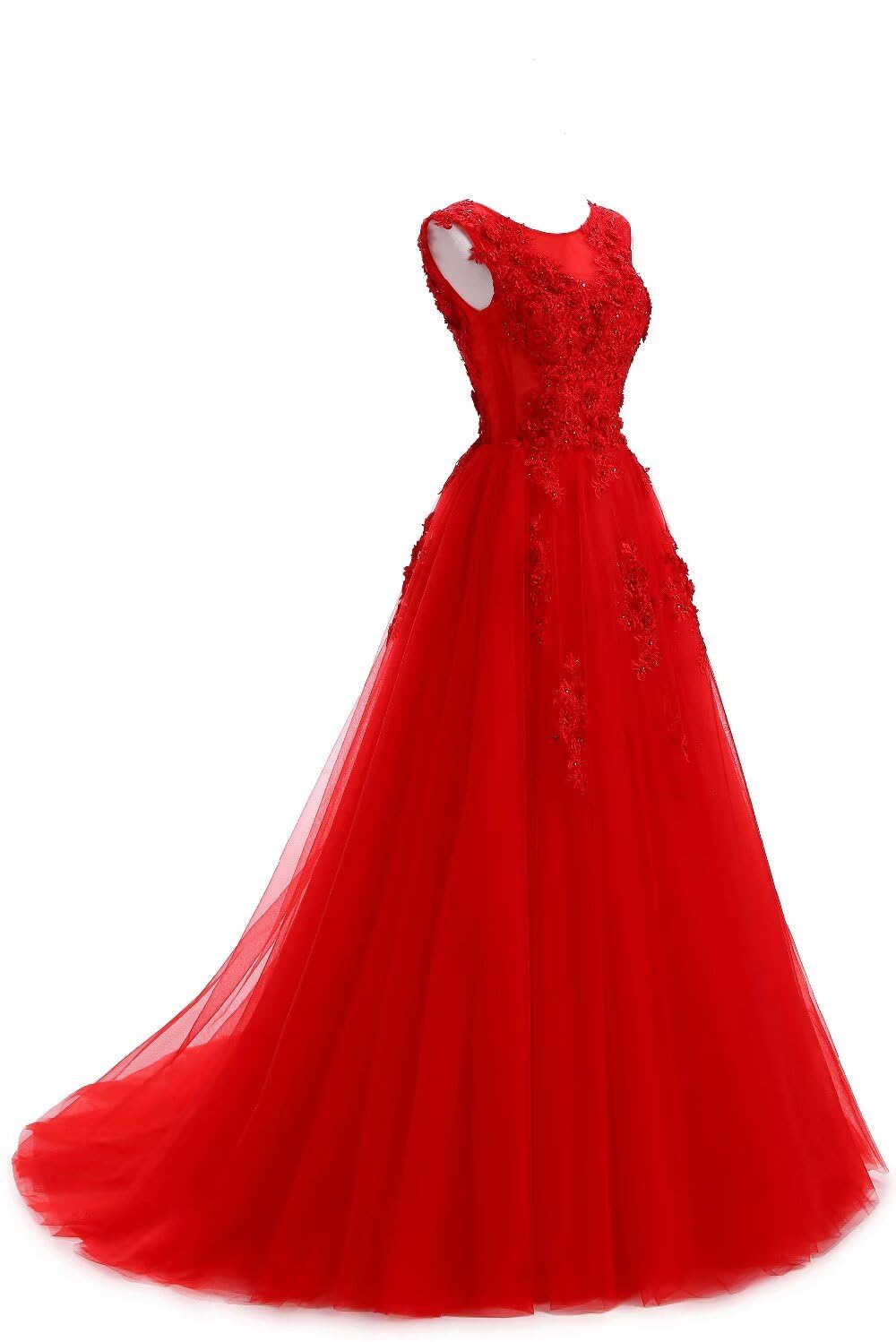Beautyoung Women's Lace Applique Prom Gown A-Line Bridesmaid Dress Tulle Formal Evening Dress for Wedding Party, Homecoming Dance, Quinceañera & Special Occasions