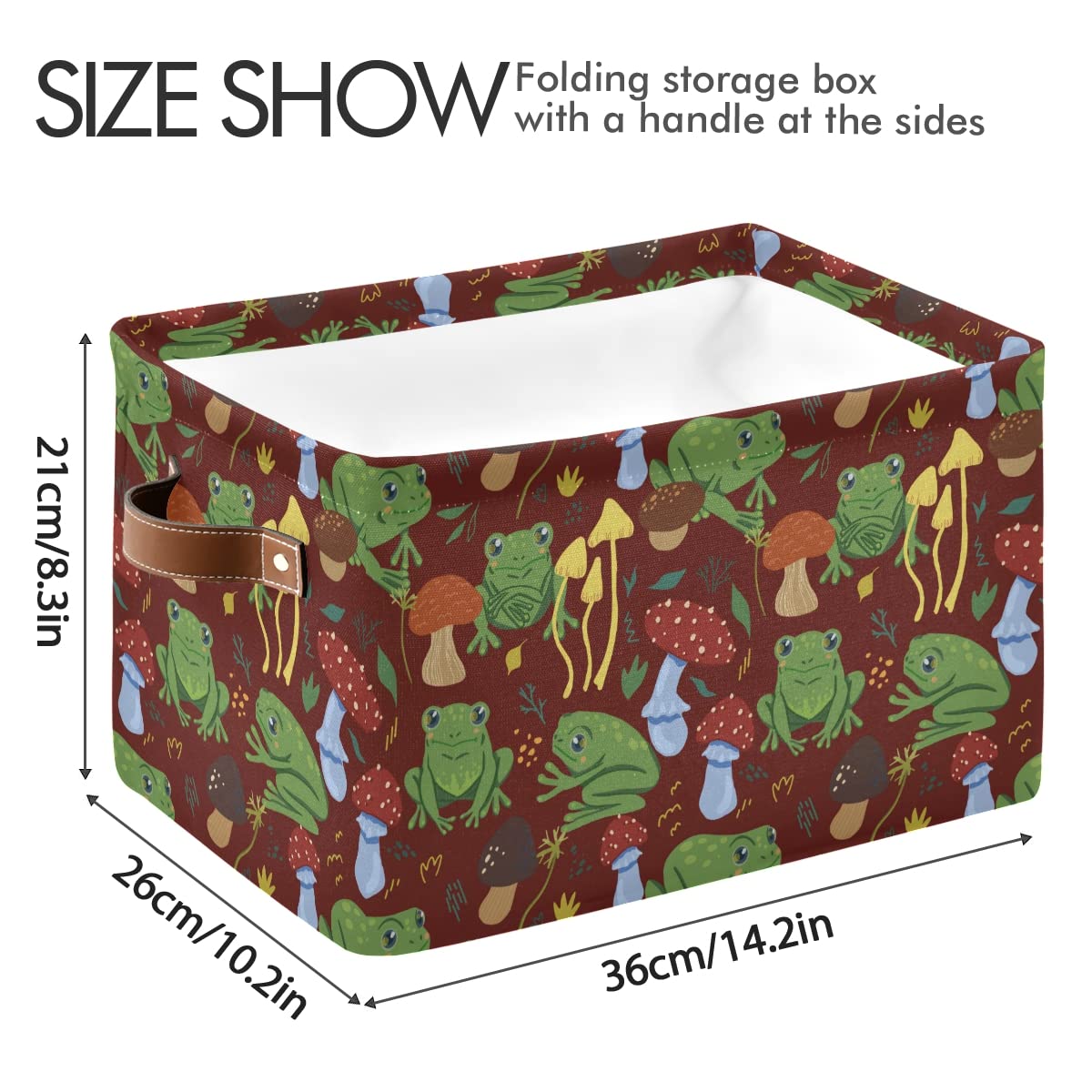 Cute Frogs & Forest Mushrooms Collapsible Storage Bin - Waterproof Rectangle Basket for Nursery Toys, Books & Closet Organization | Perfect for Kids' Room Decor & Bedroom Shelves
